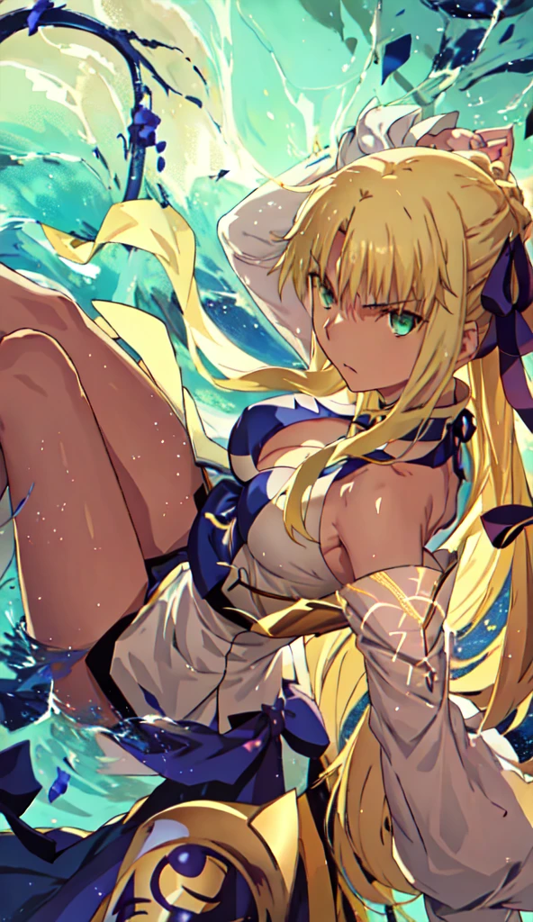 best quality, masterpiece, high resolution, alone, {Know_fate night ufotable:0.90}, 1 girl,, only_Shoulder, , white_skirt,yellow hair ，Dumb，, Strapless, Japanese cartoons_dyeing, big deal_breast，Saber face，seber，saber，seber，saber，seber，saber，seber，saber，seber，saber，seber，saber，seber，saber，seber，saber，yellow hair，yellow hair，yellow hair