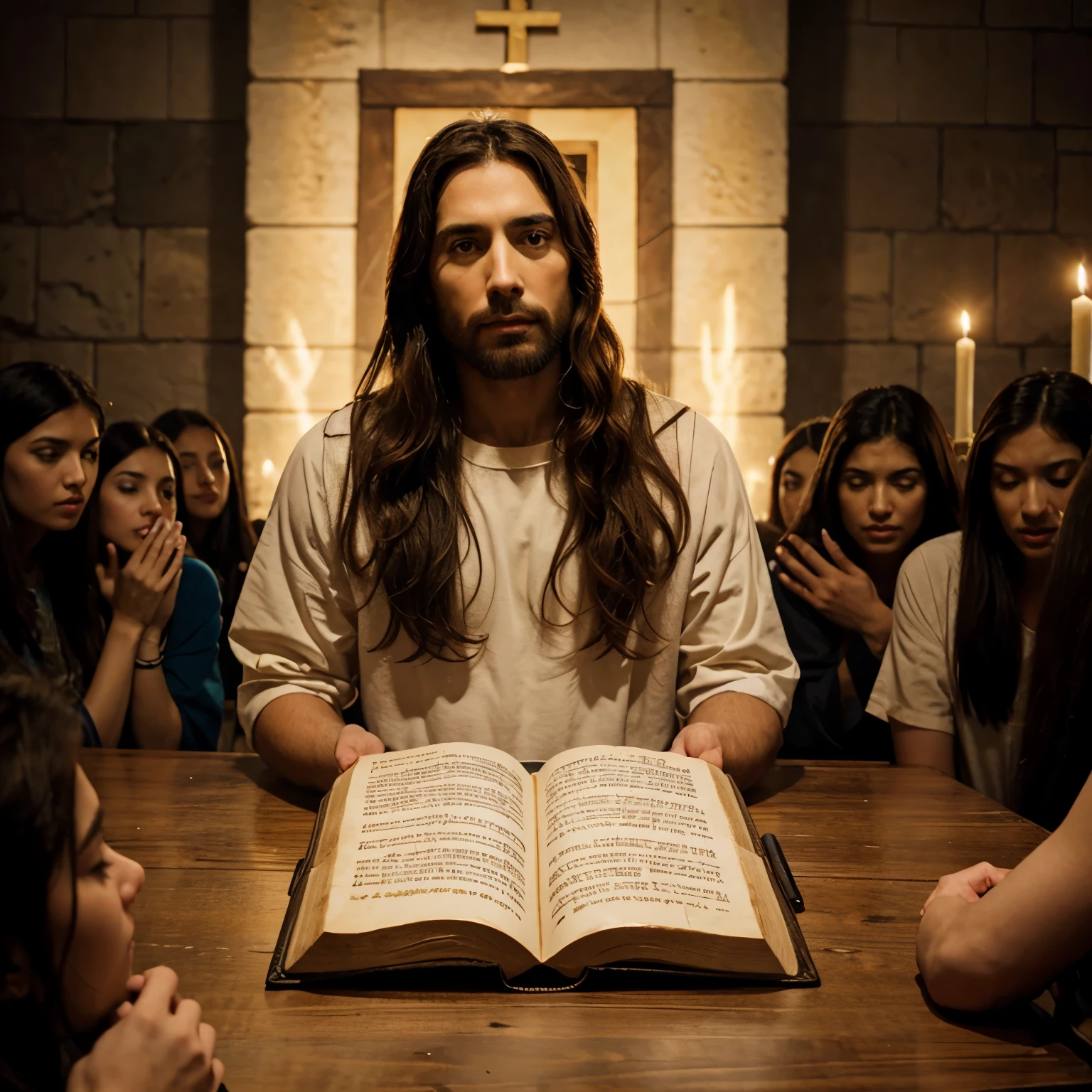 Jesus Christ teaching his followers the commandments of the Bible 