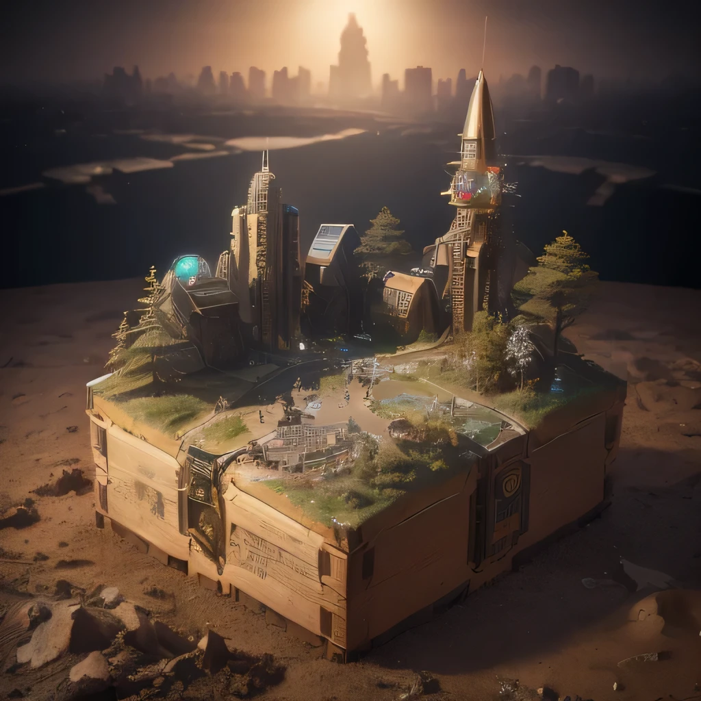 6598年Mars realistic model, (Bifurcation, original photo, best quality, masterpiece:1.4),Steampunk Cyberpunk 6820 City,(CyberpunkMars light:1.3), Mars (related to land),(in a small nature box:1.3),Isometric, small nature, landscape on foundation,landscape,