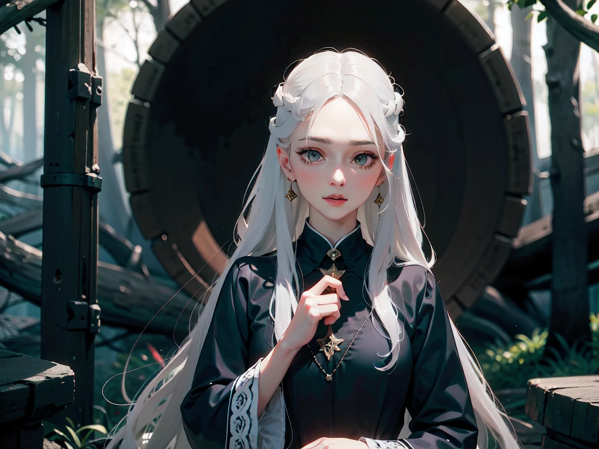 Beautiful white-haired witch , long hair