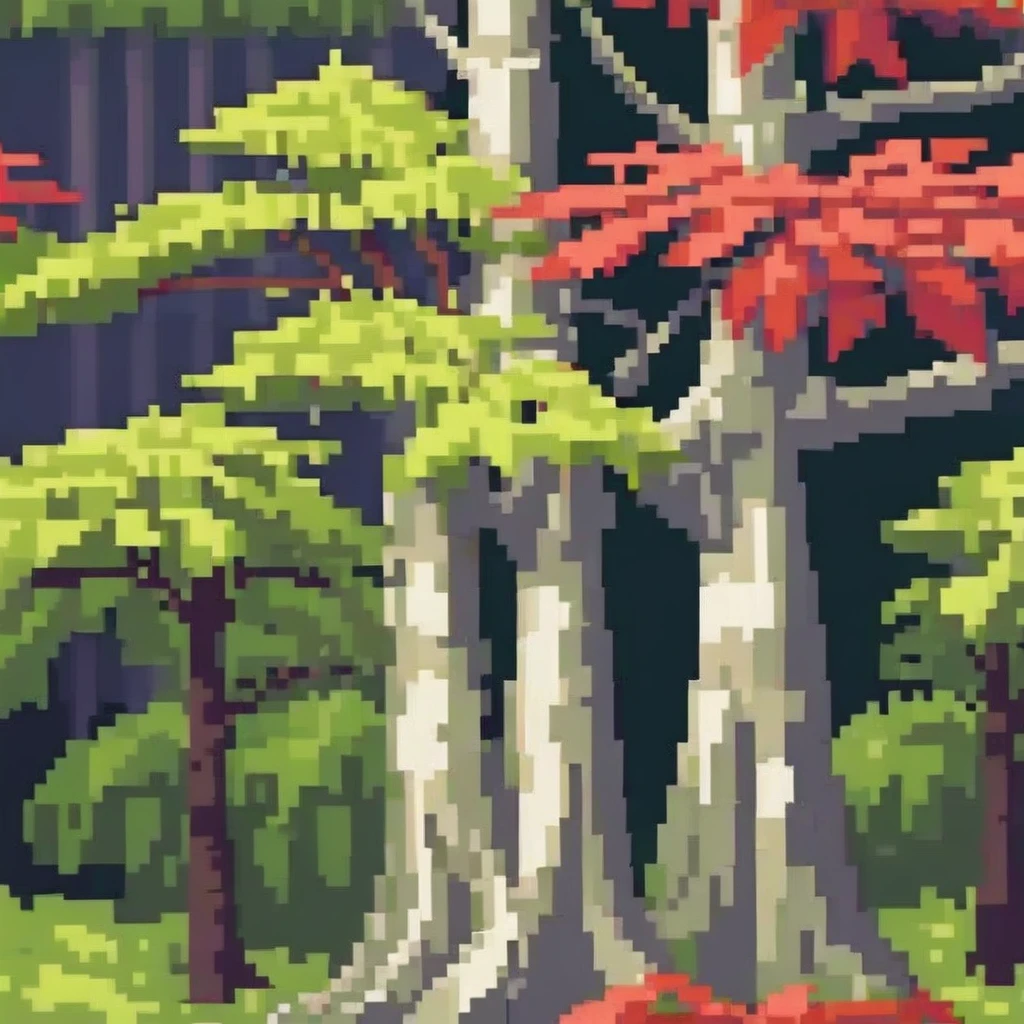 Pixel Art, pixel art maple tree, cubist painting, Neo-Cubism, layered overlapping geometry, art deco painting, Dribbble, geometric fauvism, layered geometric vector art, maximalism; V-Ray, Unreal Engine 5, angular oil painting, DeviantArt