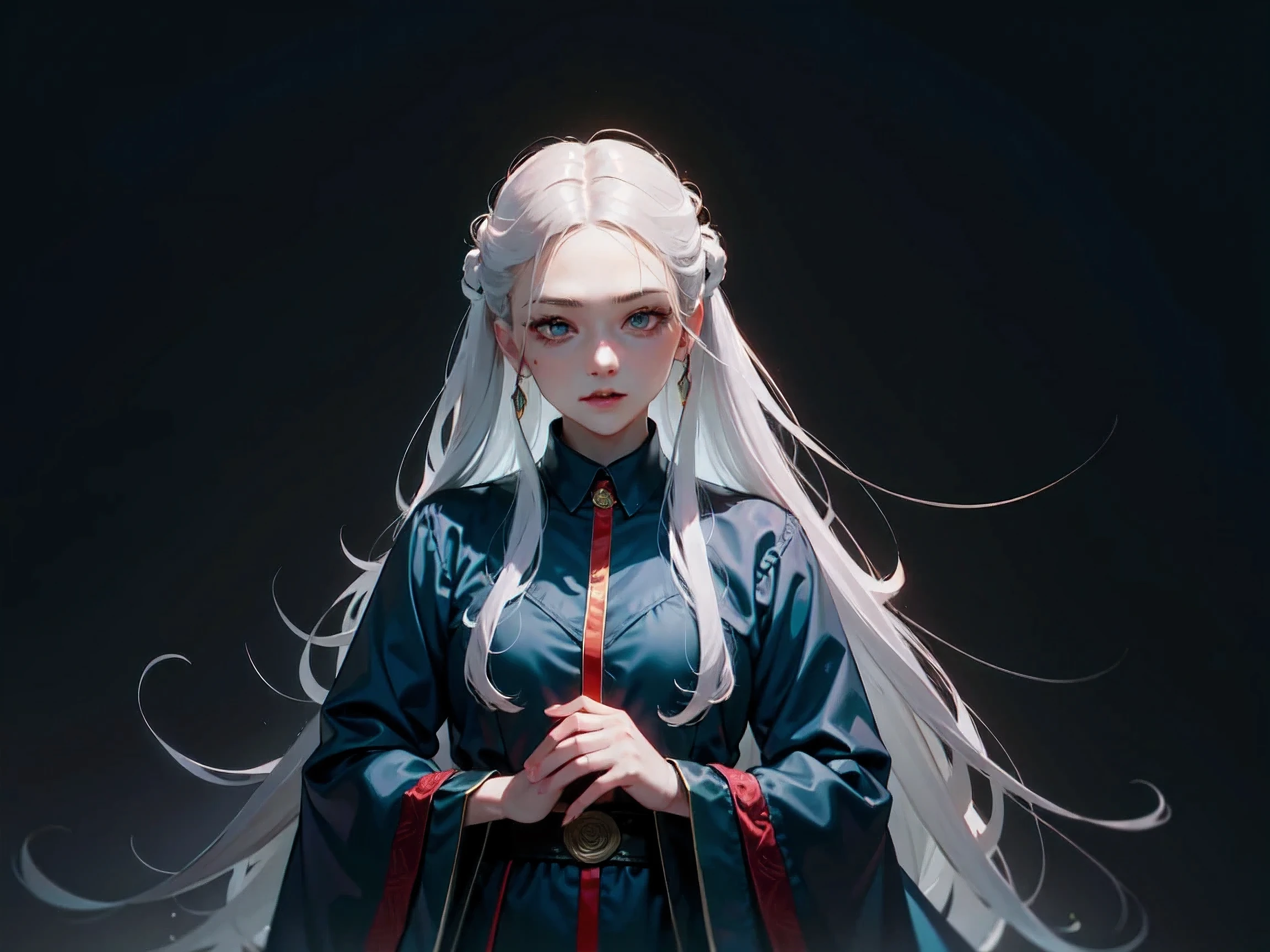 Beautiful white-haired evil witch , long hair