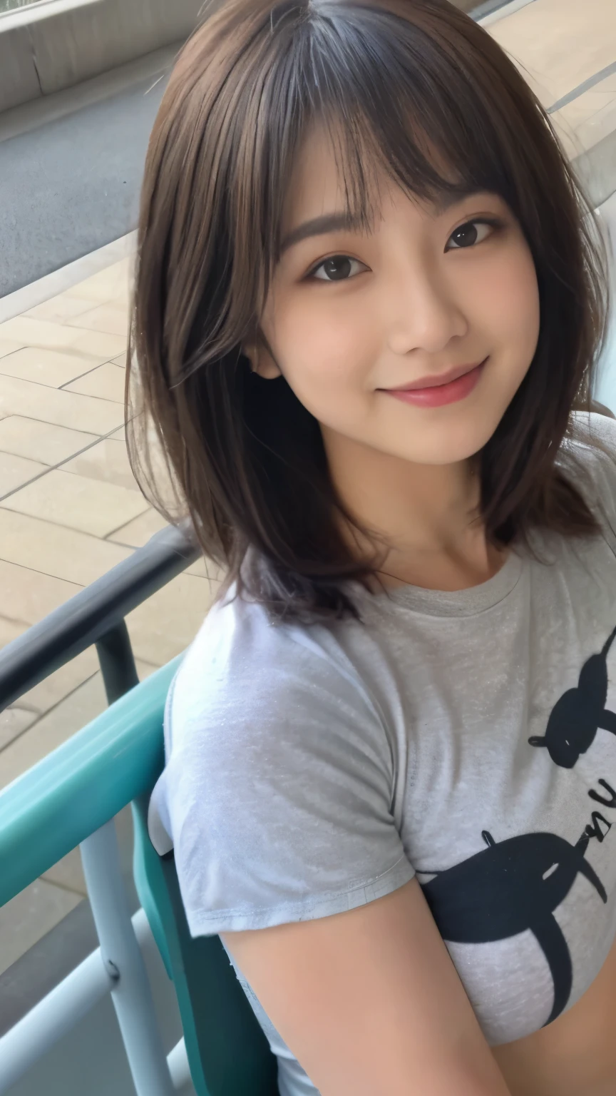 (((1girl)))((best qualtiy, 8K, tmasterpiece:1.3)),((Sharp:1.2, perfect figure beautiful woman:1.4, Slim abs:1.2)), ((Layered Hair Style, huge tit:1.3)),((Highly detailed facial and skin texture，A detailed eye，Black eye,double eyelid, droopy eyes)),(japan girl:1.5)(Brown Hair,Bob Cut)(Short-sleeved shirt:1.8),(in cart:1.3)Impish Smile