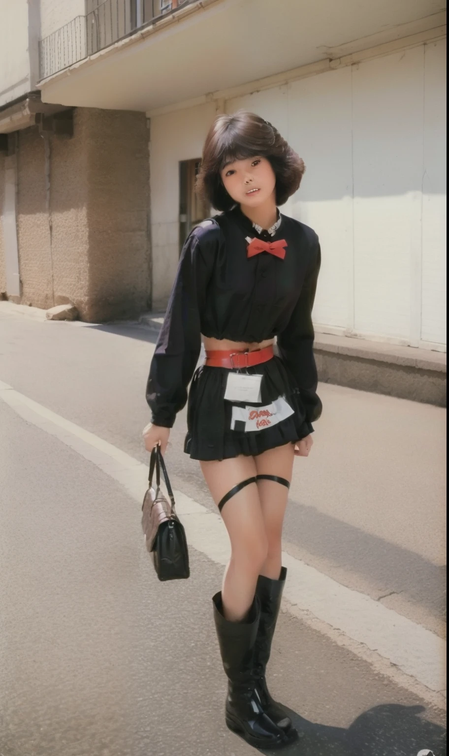 (masterpiece、realistic、超A high resolution、high quality:1.2)、 1 person, (young),(no makeup), black haired, portrait, (Full body Esbian) , old photograph, 80&#39;Style , dynamic pose, studio, (seikomatsuda:1.2), with cuff, bondage, slave, (Rubber red corset:1.3), red collar, NSFW, ((最high quality、16k、masterpiece:1.3))、sharp focus:1.2、Beautiful Japan woman with perfect body shape:1.4、18-year-old, wet body:1.5、Highly detailed face and skin texture、detailed eye、short hair, small breasts, camel toe