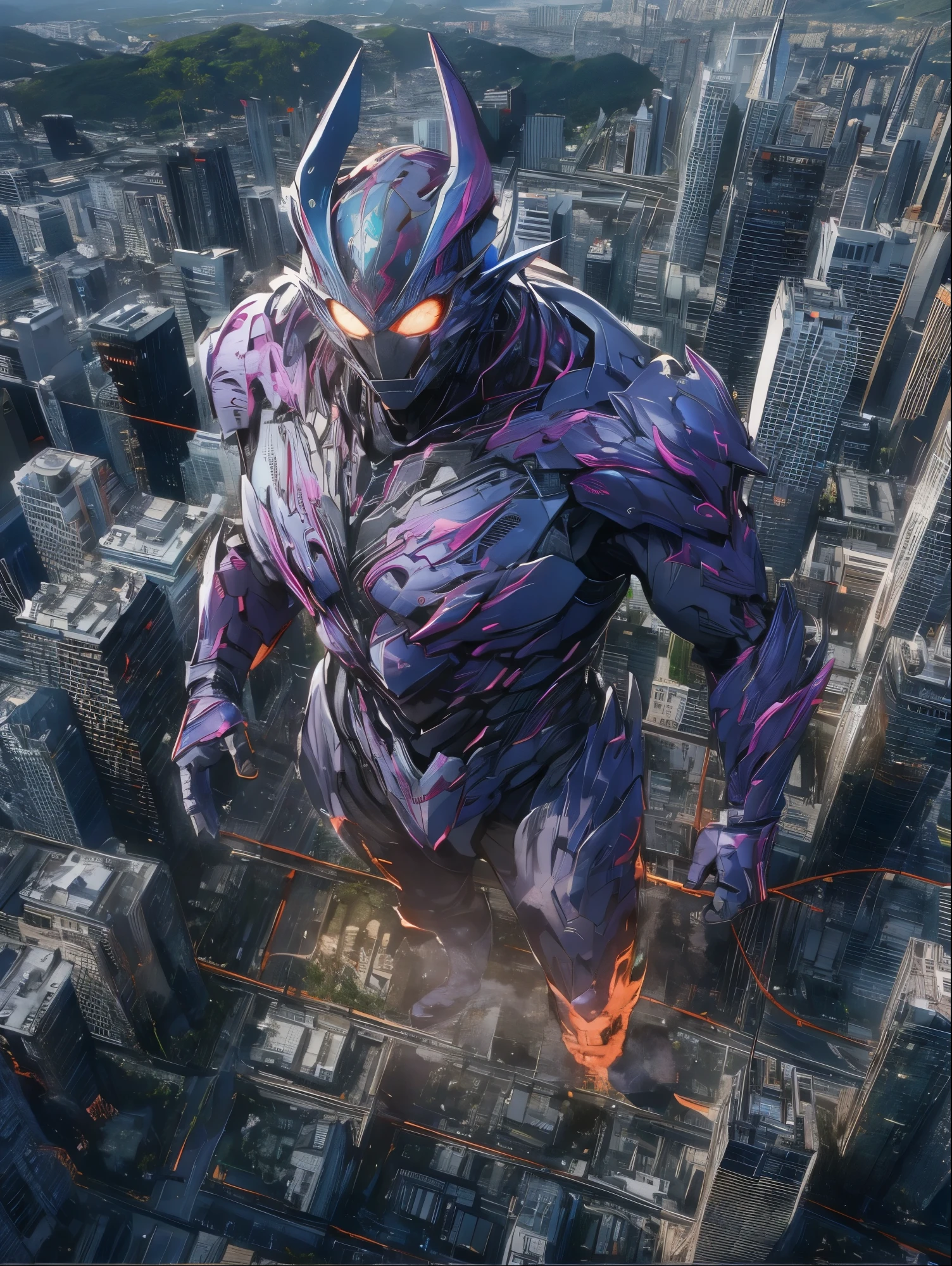 8K resolution, ((highest quality)), ((masterpiece)), ((Super detailed)), monster, ウルトラマンのmonster, Special effects, nice, urban area, destroyed city, whole body, dynamic, pull configuration