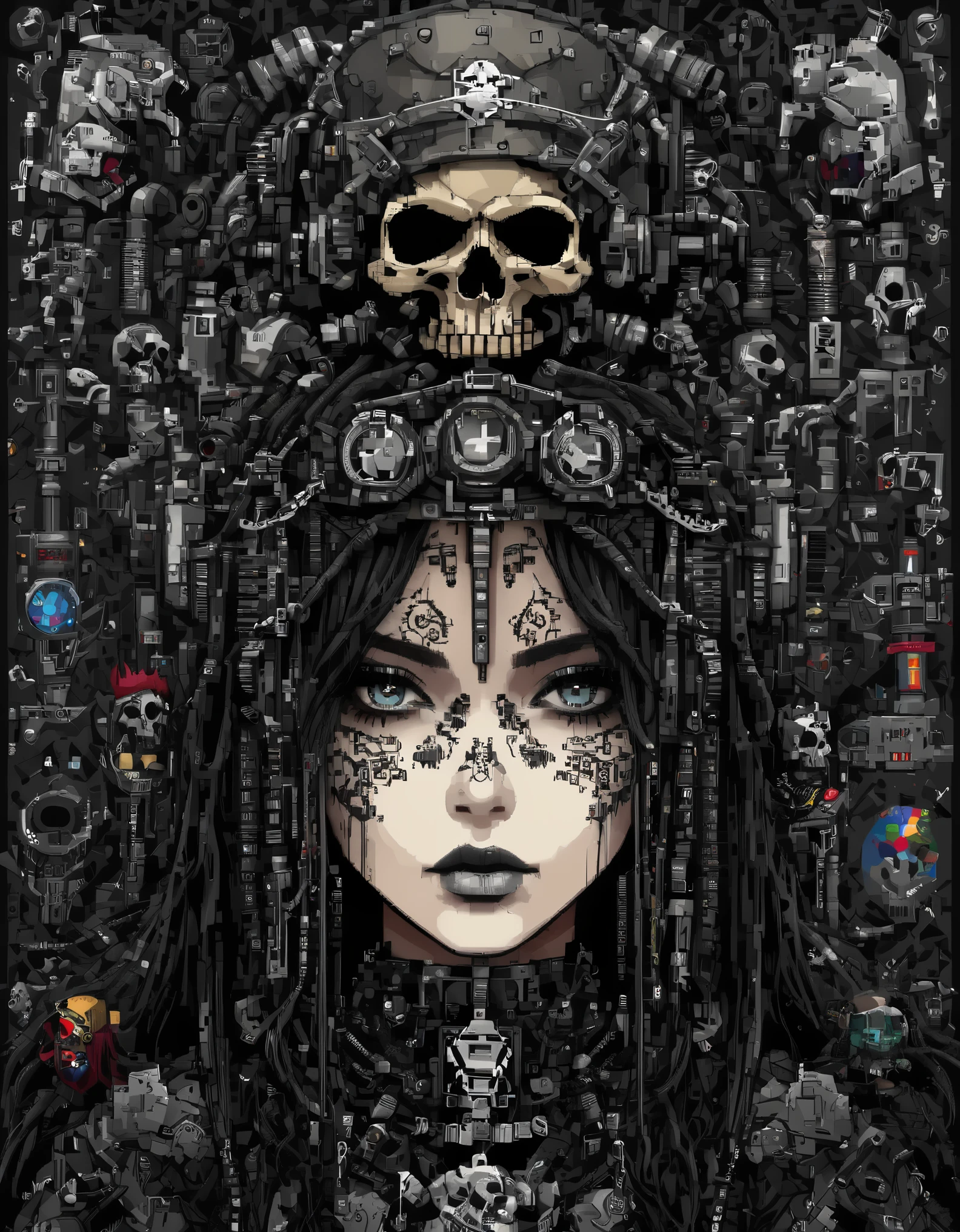 in style of Pixel art, in style of Metalhead fashion design , portrait ，beautiful detailed，