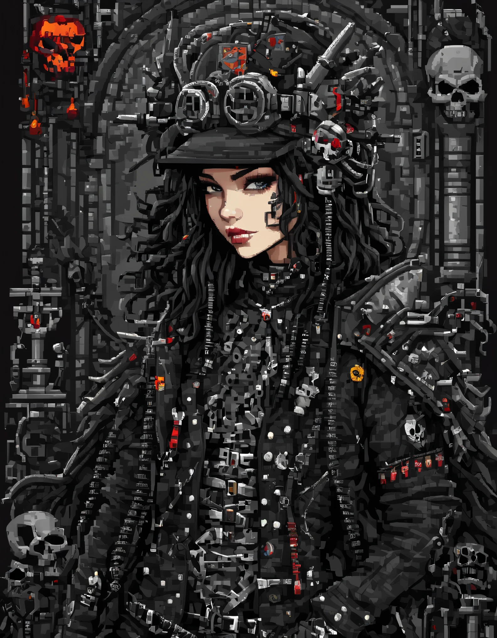 in style of Pixel art, in style of Metalhead fashion design , portrait ，beautiful detailed，