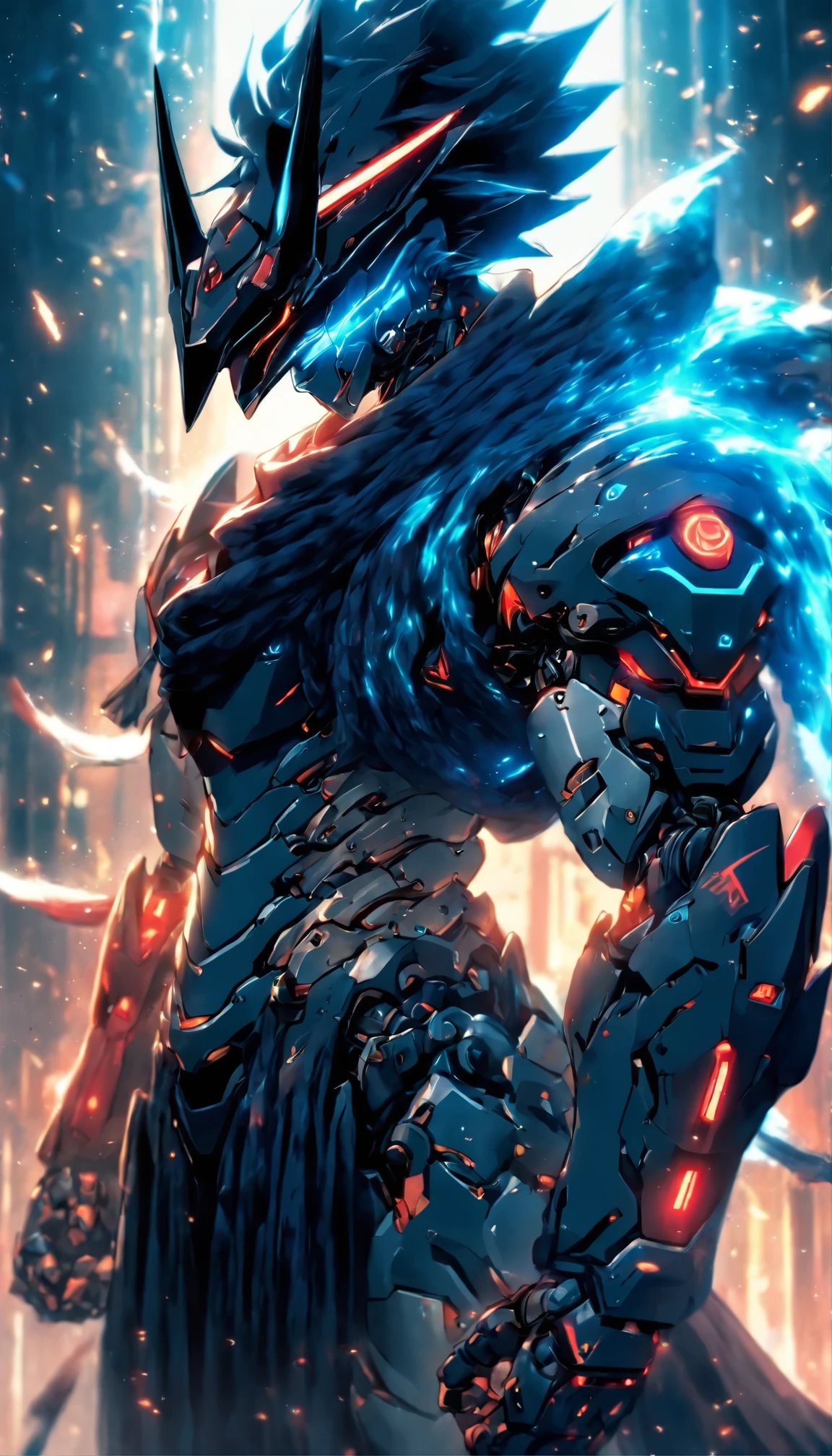 realistic,shiny,reflective,bioluminic, galactic cybernetic mask,mecha,(assassin:1.2),((((scarf,long cloak)))),sh4g0d,GlowingRunes_red,fullbody,cinemnatic,dark background,backlight,high contrast,goku with body tattoos giving an evil smirk, arm and covered with tattoo, dragon ball character, art by Akira Toriyama, mecha armoured pants, 8 k octane render, game render, intricate artwork. octane render, trending on artstation hd, dan mumford. throwing energy in a fight (Dragon Guard ARM, GLOVES), (blue, BLACK), (MECHA CYBER SHINY ARMORED SUIT, A PAIR MECHANICAL ARMOR:1.4), motion blur, ground destroyed.