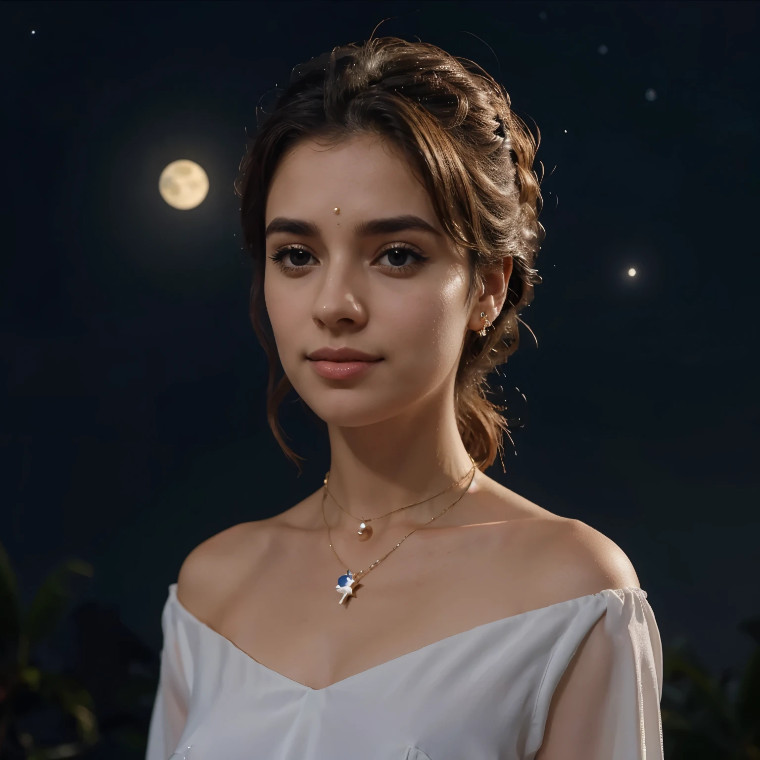 Um colar de lua prateada e estrelas douradas. Simples e elegante. Animation style.