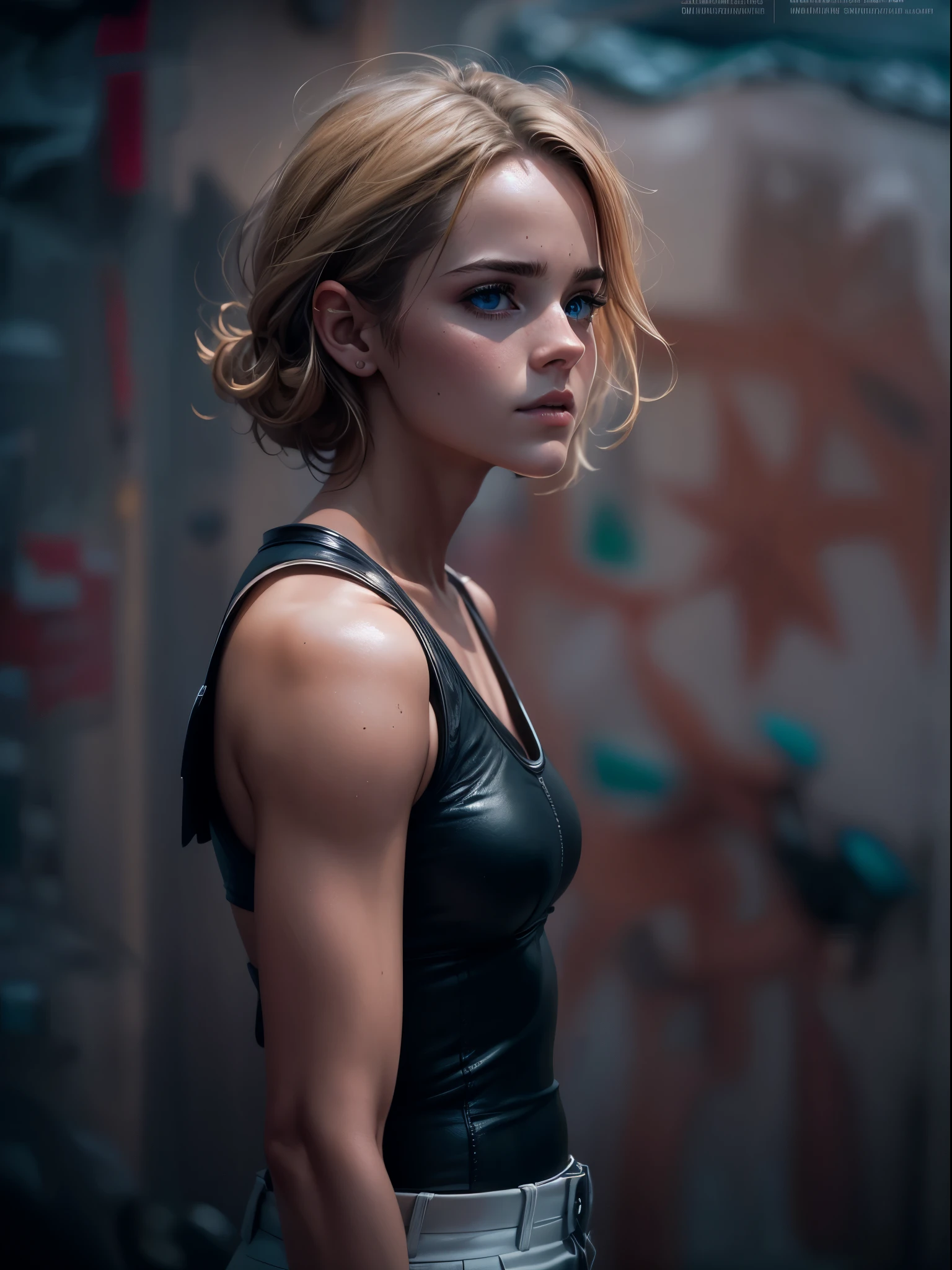 Emma Watson does it ,blonde. Shining blue eyes that speak of innocence and acceptance. Slender frame and beautiful figure. Tight leather shorts. crop top. Outside the spacecraft. Muscles exposed through torn clothes. SF. from the back. Please think back.RAWphotograph, Shapuri, by lee jeffries nikon d850 フィルム ストック photographグラフ 4 kodak portra 400 カメラ f1.6 lens rich colors hyper realistic lifelike texture dramatic lighting unrealengine trending on artstation cinestill 800,photographrealistic, photograph, masterpiece, realistic, realism, photographrealism, high contrast, photographrealistic digital art trending on Artstation 8k HD high definition,