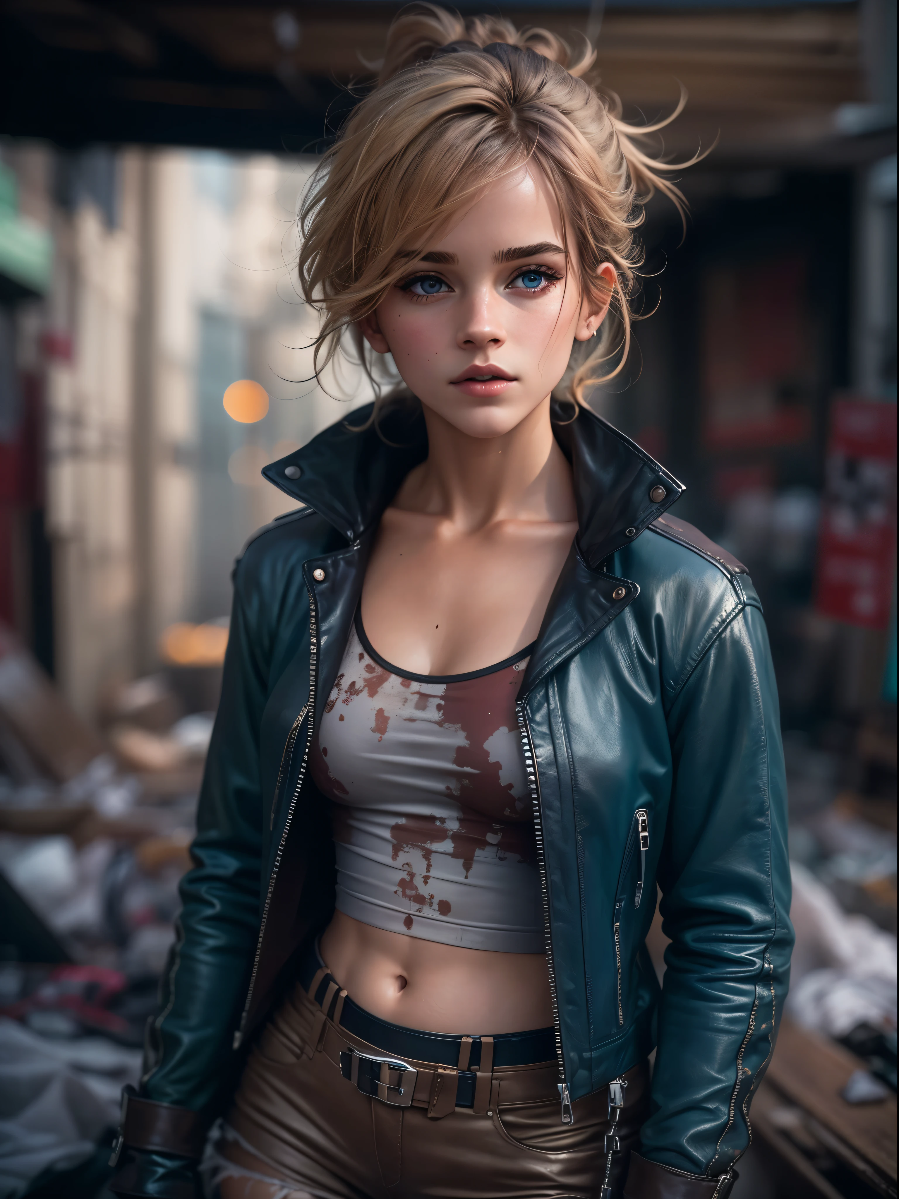 emma watson does it ,blonde. Shining blue eyes that speak of innocence and acceptance. Slender frame and beautiful figure. Tight leather shorts. crop top. Outside the spacecraft. Muscles exposed through torn clothes. SF. from the back. please reconsider.RAWphotograph, Shapuri, by lee jeffries nikon d850 フィルム ストック photographグラフ 4 kodak portra 400 カメラ f1.6 lens rich colors hyper realistic lifelike texture dramatic lighting unrealengine trending on artstation cinestill 800,photographrealistic, photograph, masterpiece, realistic, realism, photographrealism, high contrast, photographrealistic digital art trending on Artstation 8k HD high definition, 
