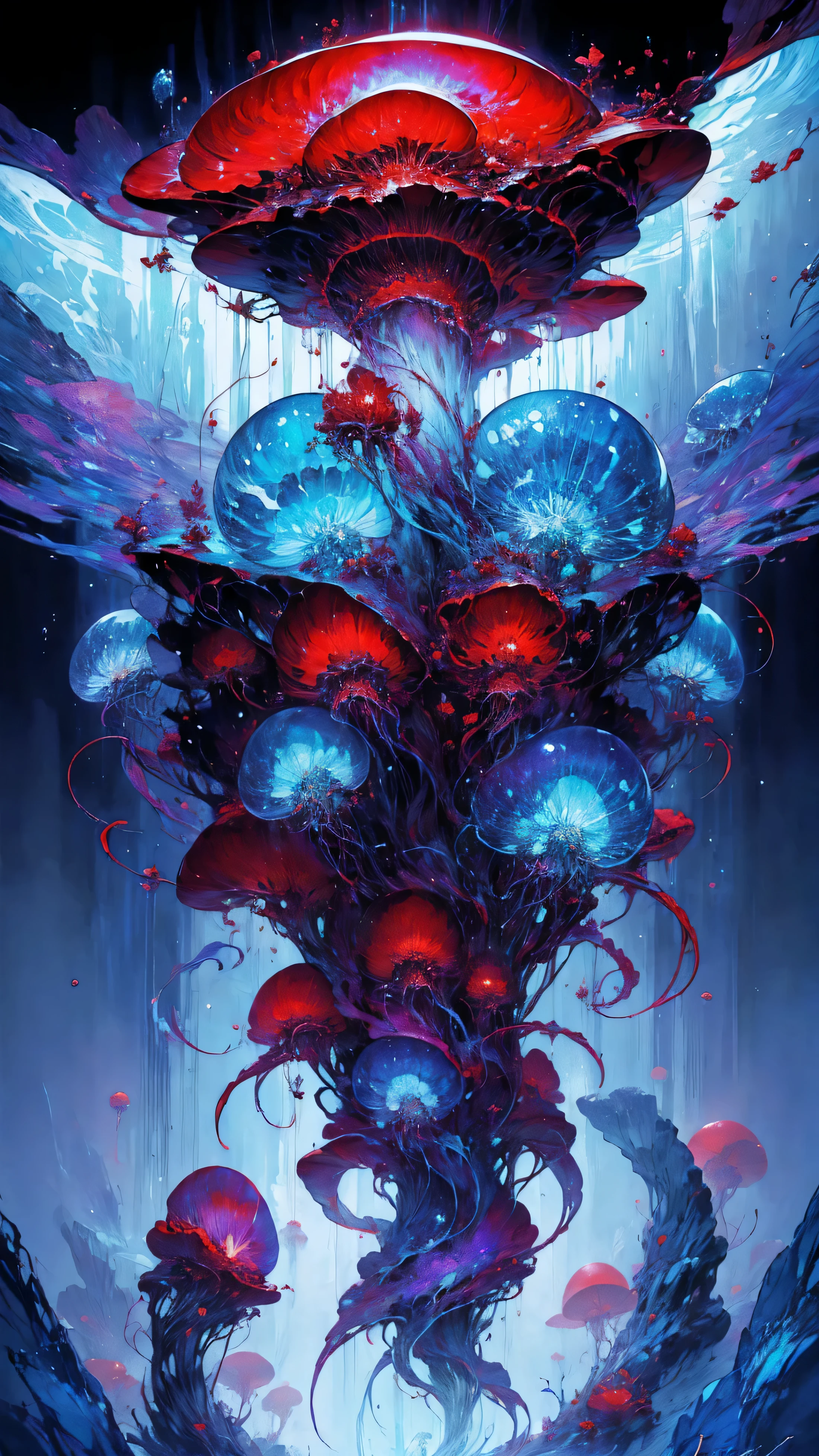 red voidWill-O&#39;- Fireflies水母，red void，Will-O&#39;- Fireflies，Red jellyfish，flame jellyfish，Jellyfish structure，HD，Ultra-clear