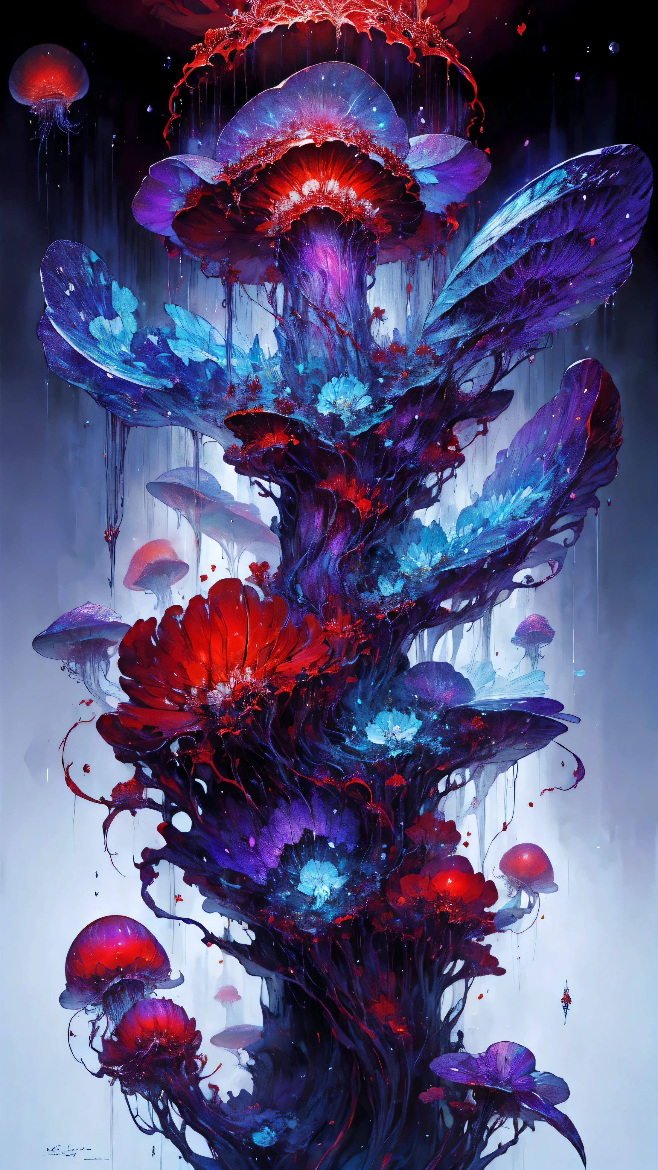 red voidWill-O&#39;- Fireflies水母，red void，Will-O&#39;- Fireflies，Red jellyfish，flame jellyfish，Jellyfish structure，HD，Ultra-clear