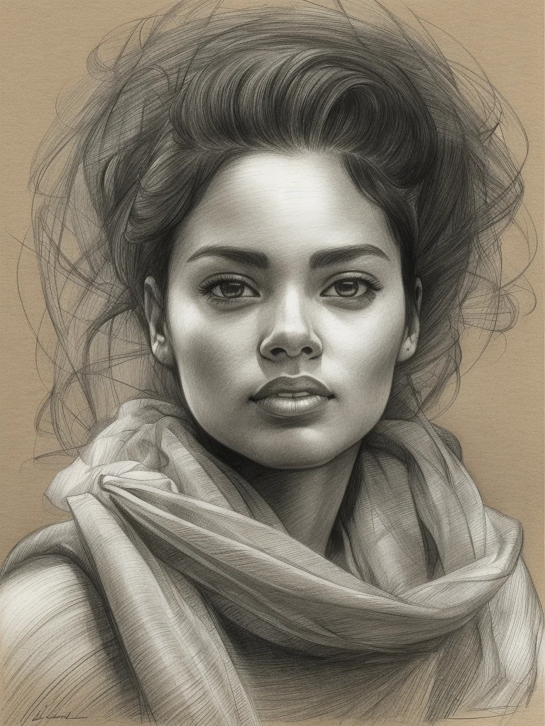 drawing of a woman, realistic sketch, hyperrealistic sketch, detailed pencil sketch, pencil sketch, realistic digital drawing, detailed sketch drawing, highly detailed portrait, detailed 4 k drawing, pencil draw, highly detailed sketch, realistic drawing, extremely detailed portrait, detailed but rough, pencil drawing illustration, realism drawing, detailed sketch, sketch art,((high quality, masterpiece:1.4)), 1girl, ((upper body)), portrait sketch, messy drawing, messy charcoal spots, unfinished sketch, sketchbook charcoal style drawing of a woman, sketchbook drawing, sketchbook, beautiful hair, medium short hair, beautiful face, symmetrical face, symmetrical eyes, ((paper material background)), realistic charcoal lines, imperfect drawing, charcoal crumbs, charcoal lines, imperfections, african american woman wearing an ornated veil, muslim, realistic