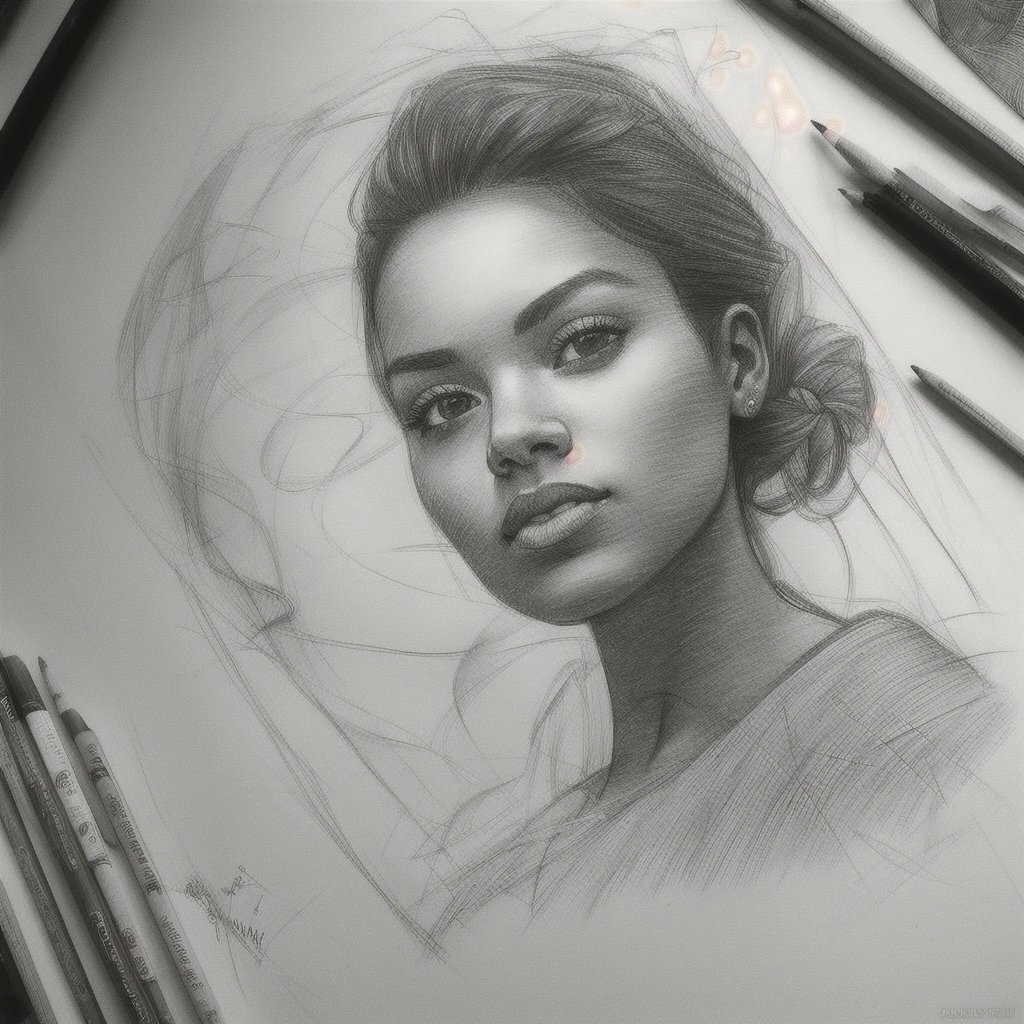 drawing of a woman, realistic sketch, hyperrealistic sketch, detailed pencil sketch, pencil sketch, realistic digital drawing, detailed sketch drawing, highly detailed portrait, detailed 4 k drawing, pencil draw, highly detailed sketch, realistic drawing, extremely detailed portrait, detailed but rough, pencil drawing illustration, realism drawing, detailed sketch, sketch art,((high quality, masterpiece:1.4)), 1girl, ((upper body)), portrait sketch, messy drawing, messy charcoal spots, unfinished sketch, sketchbook charcoal style drawing of a woman, sketchbook drawing, sketchbook, beautiful hair, medium short hair, beautiful face, symmetrical face, symmetrical eyes, ((paper material background)), realistic charcoal lines, imperfect drawing, charcoal crumbs, charcoal lines, imperfections, african american woman wearing an ornated veil, muslim, realistic