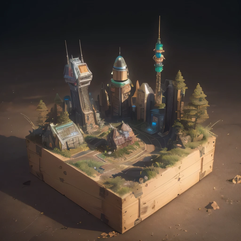 6598年Mars realistic model, (Bifurcation, original photo, best quality, masterpiece:1.4),Steampunk Cyberpunk 6820 City,(CyberpunkMars light:1.3), Mars (related to land),(in a small nature box:1.3),Isometric, small nature, landscape on foundation,landscape,
