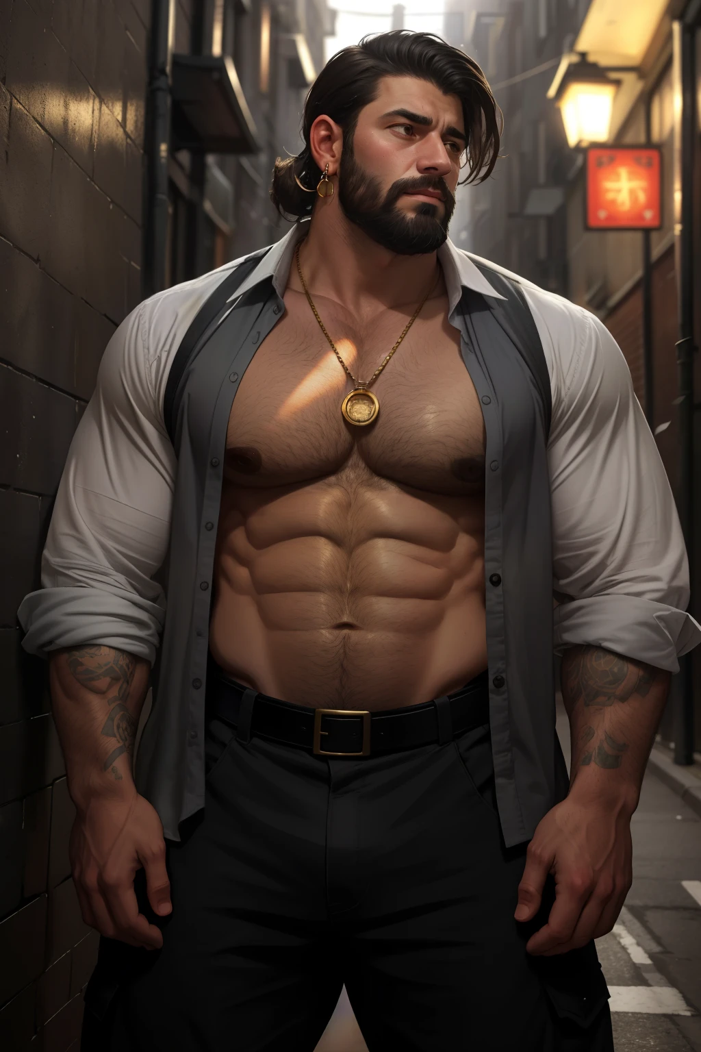 A man with a beard and a shirt on standing in a hallway - SeaArt AI