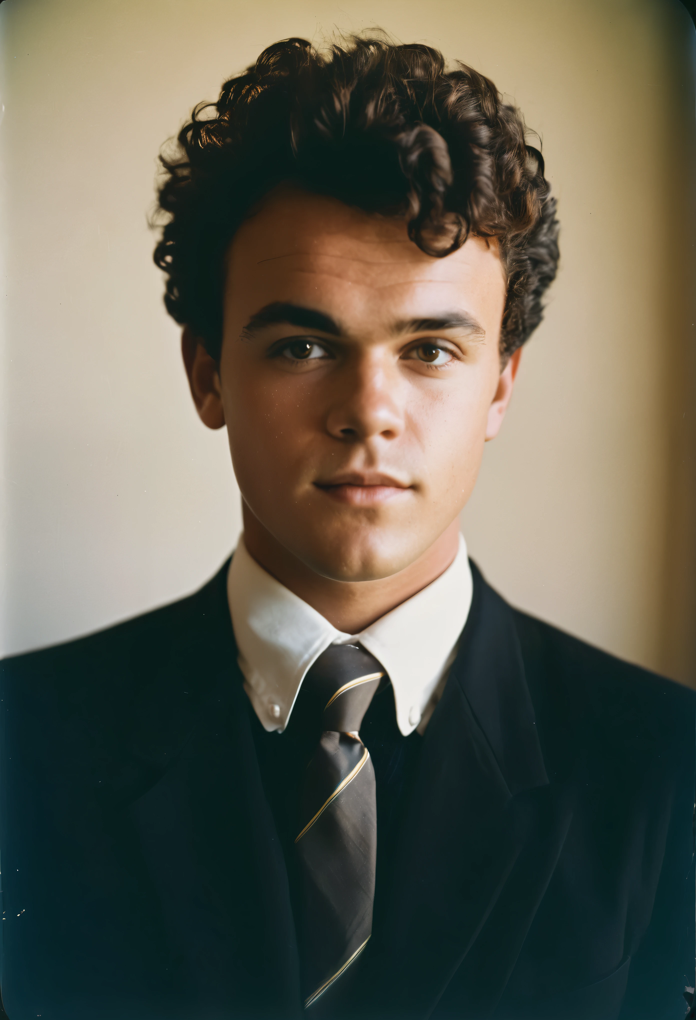 analog film photo, modern day photo of a young student, 30 years-old, male, brown-black hair, short curly quiff haircut, brown eyes, caucasian, round face, oval-shaped jawline, bulbous nose, full lips, thick eyebrows, soft features, stocky broad frame, chubby, handsome, resembles a younger John C Reilly, (relaxed school uniform:1.1), silhouette, backlit, split lighting, half face in shadow, RAW Photograph, dslr, hard lighting, hard shadows, high quality, film grain, Fujifilm XT3, detailed skin with visible pores, insane details, masterpiece, 8k, 35mm photograph, dslr, kodachrome, faded film, desaturated, 35mm photo, grainy, vintage, Kodachrome, Lomography, stained, highly detailed, found footage, yearbook portrait, contemporary, 2024