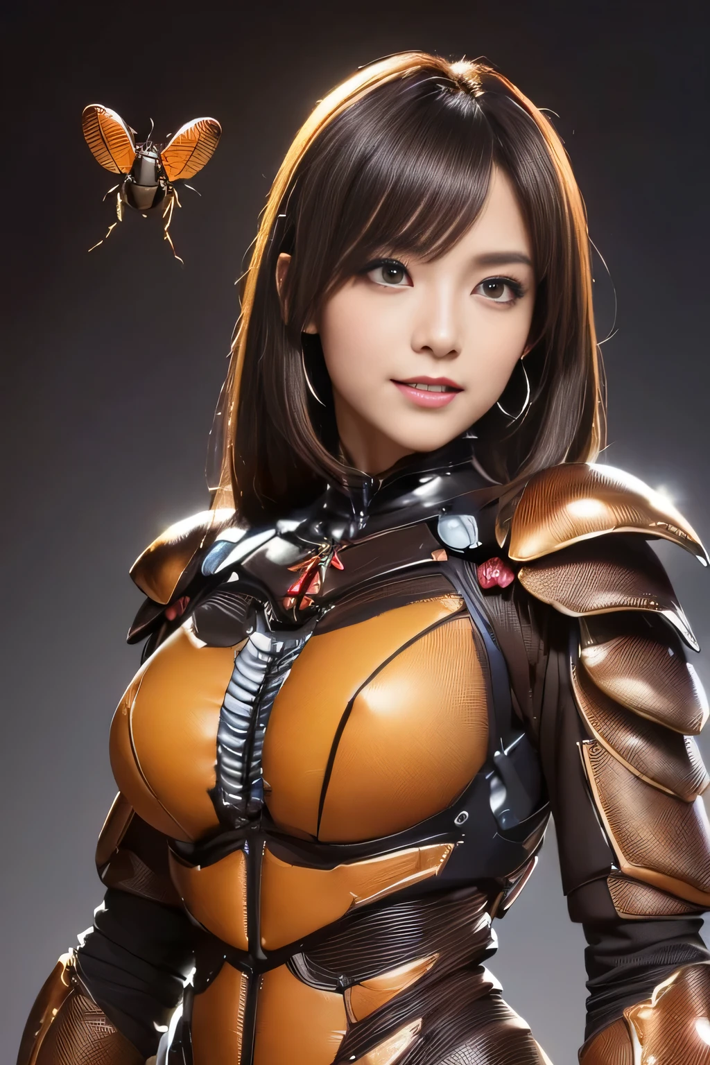 (High resolution,masterpiece,highest quality,Very detailed CG, anime, official art:1.4), realistic, photograph, amazing detail, everything is complicated, shiny and glossy,Amazing number of layers, 8K wallpaper, 3D, sketch, cute, figure,( alone:1.4), perfect female proportions,villain&#39;s daughter, (Fusion of dark brown cockroach and lady:1.4), (brown cockroach woman:1.2), (brown cockroach woman:1.2), (Fusion:1.2), (alone:1.4), (evil smile:1.2), muscular, abs, (Cockroach brown exoskeleton bio insect suit:1.4), (Cockroach brown exoskeleton bio insect armor:1.2), (brown transparent cockroach feathers:1.4), (Antennae of brown cockroaches:1.3),