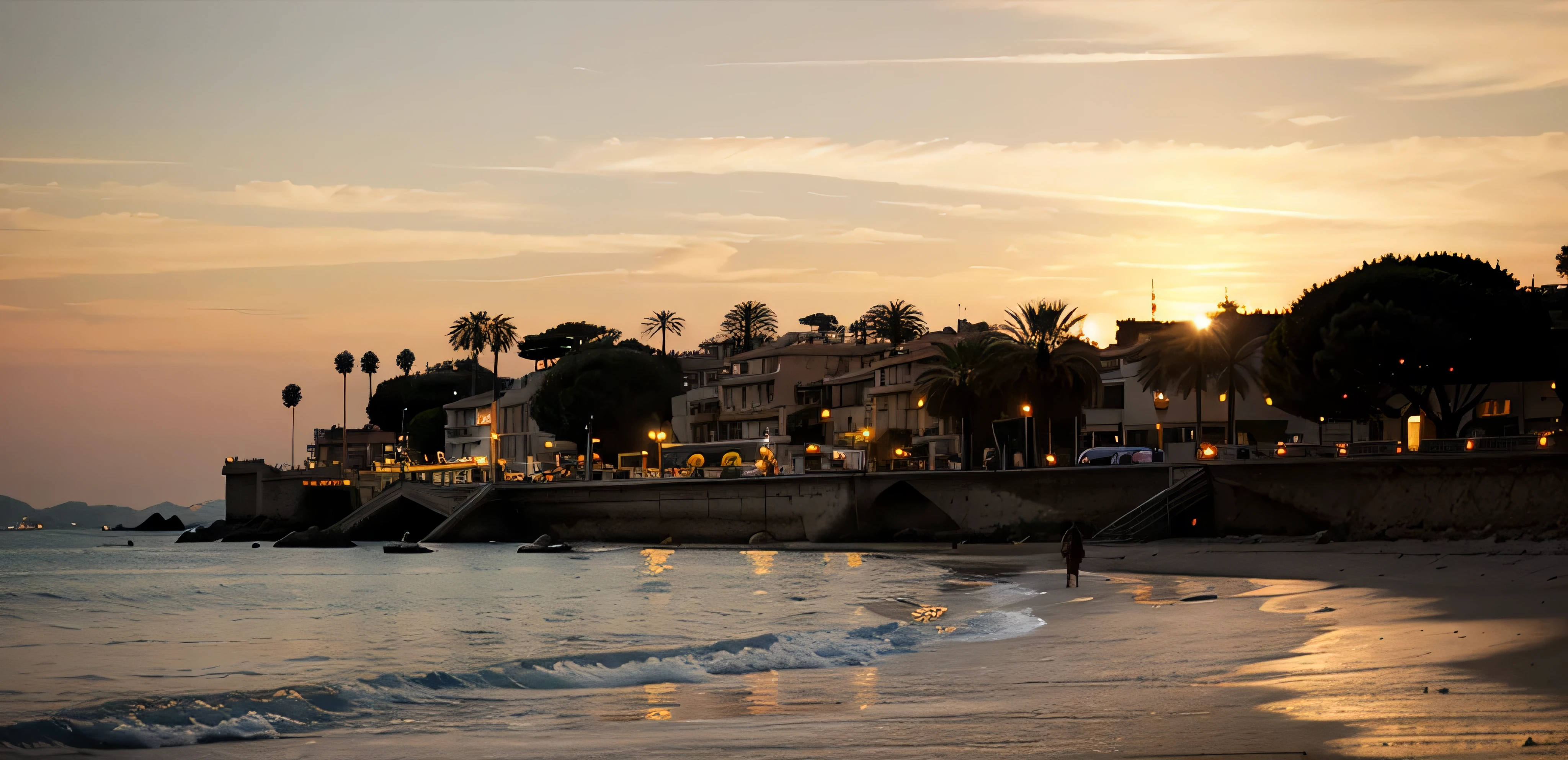 Cannes from the beach at the sunset