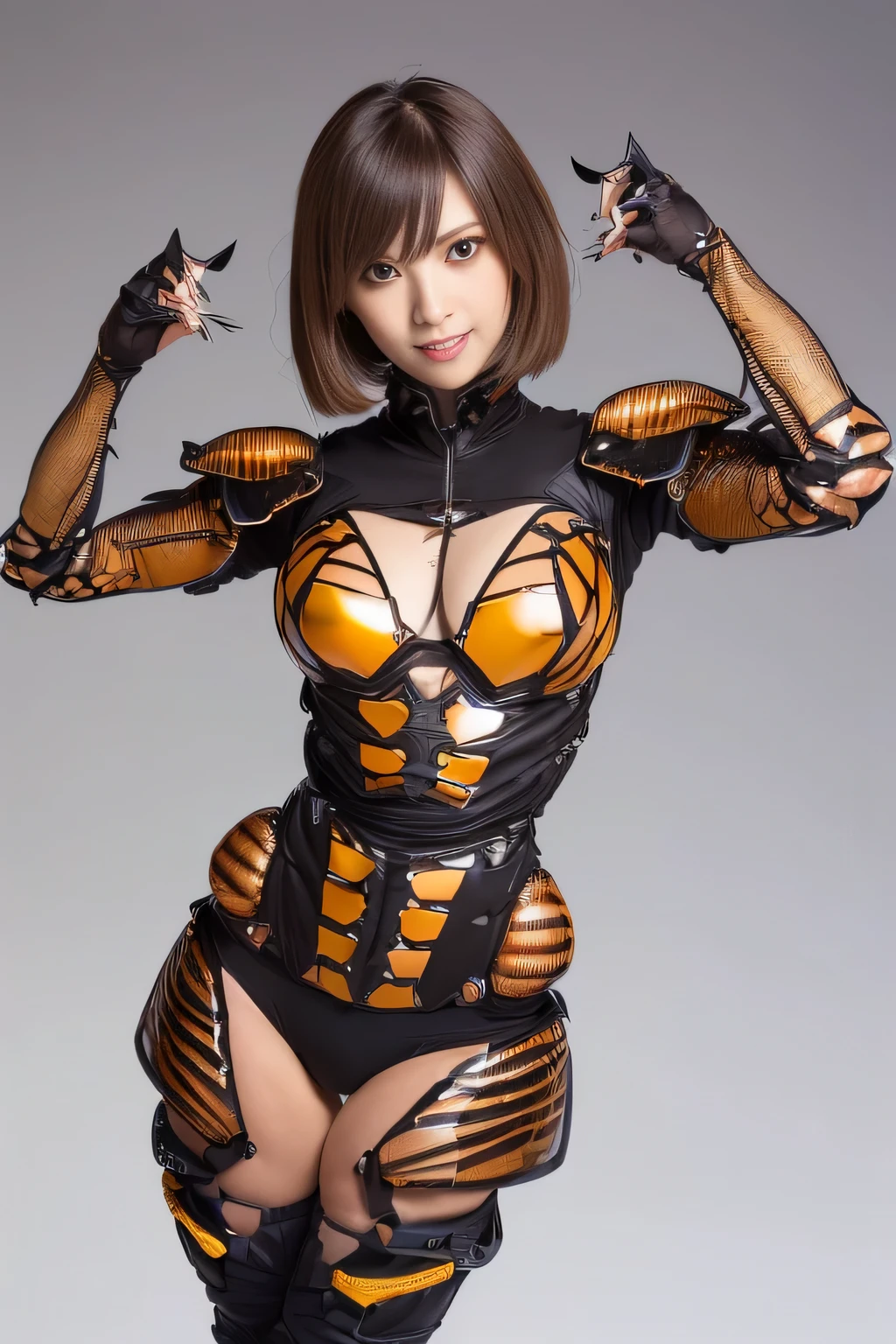 (High resolution,masterpiece,highest quality,Very detailed CG, anime, official art:1.4), realistic, photograph, amazing detail, everything is complicated, shiny and glossy,Amazing number of layers, 8K wallpaper, 3D, sketch, cute, figure,( alone:1.4), perfect female proportions,villain's daughter, (Fusion of dark brown cockroach and lady:1.4), (brown cockroach woman:1.2), (brown cockroach woman:1.2), (Fusion:1.2), (alone:1.4), (evil smile:1.2), muscular, abs, (Cockroach brown exoskeleton bio insect suit:1.4), (Cockroach brown exoskeleton bio insect armor:1.2), (brown transparent cockroach feathers:1.4), (Antennae of brown cockroaches:1.3),