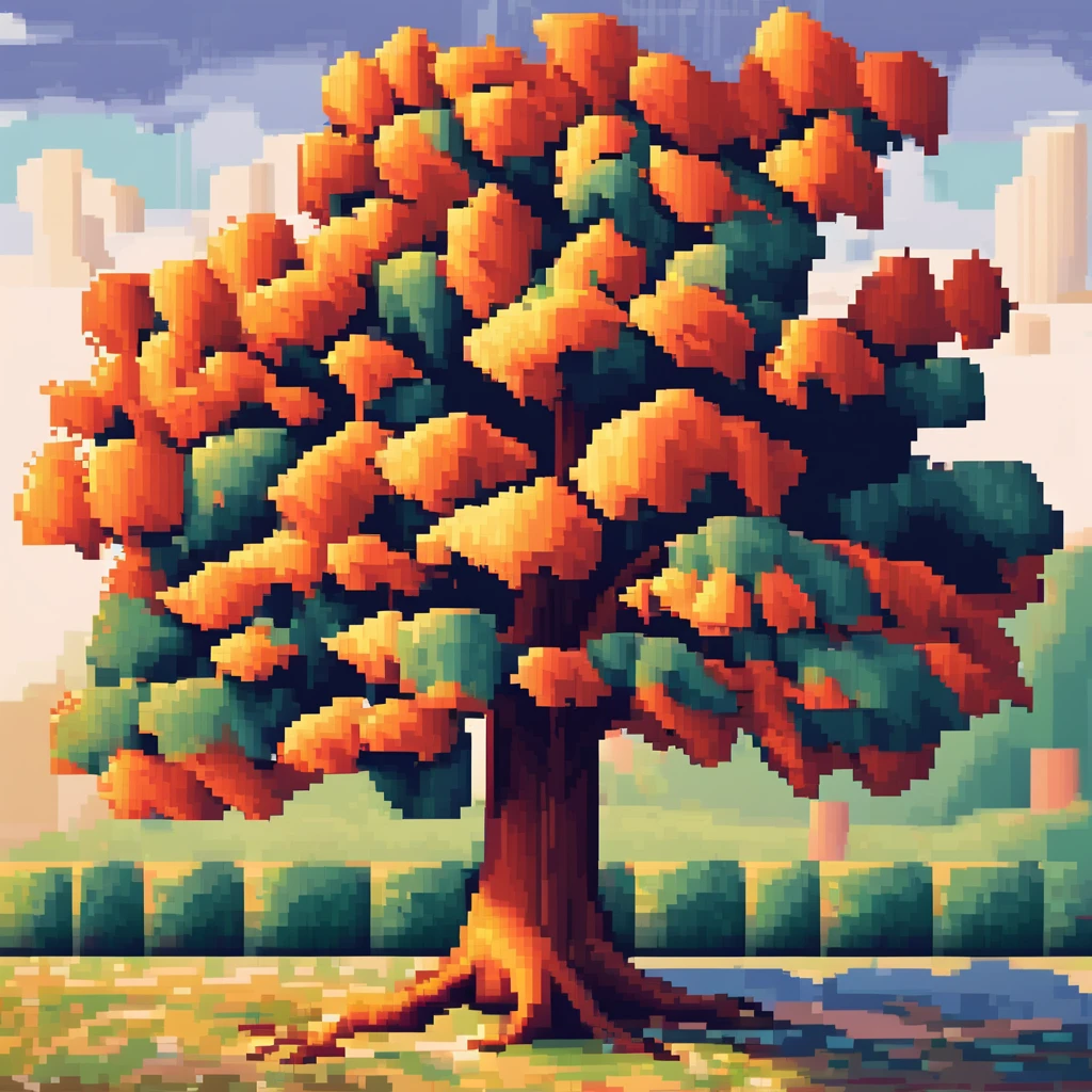 Pixel Art, pixel art maple tree, cubist painting, Neo-Cubism, layered overlapping geometry, art deco painting, Dribbble, geometric fauvism, layered geometric vector art, maximalism; V-Ray, Unreal Engine 5, angular oil painting, DeviantArt