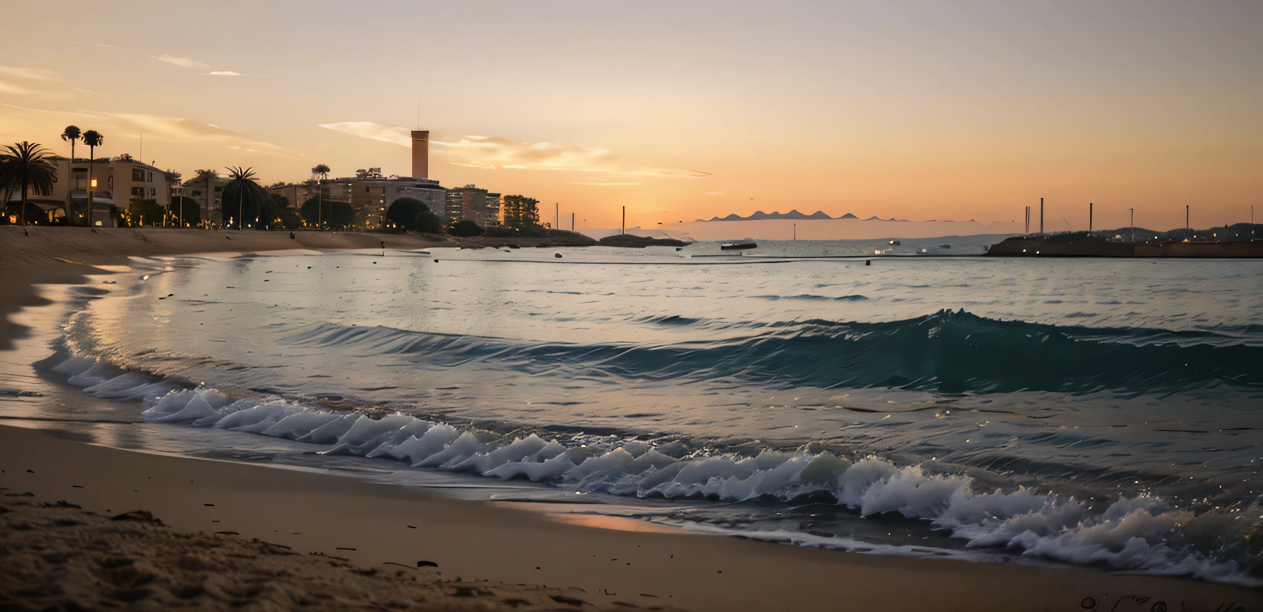 Cannes from the beach at the sunset, seafront