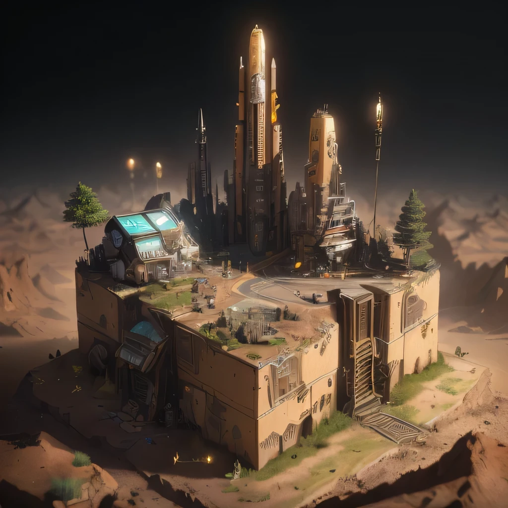 6598年Mars realistic model, (Bifurcation, original photo, best quality, masterpiece:1.4),Steampunk Cyberpunk 6820 City,(CyberpunkMars light:1.3), Mars (related to land),(in a small nature box:1.3),Isometric, small nature, landscape on foundation,landscape,