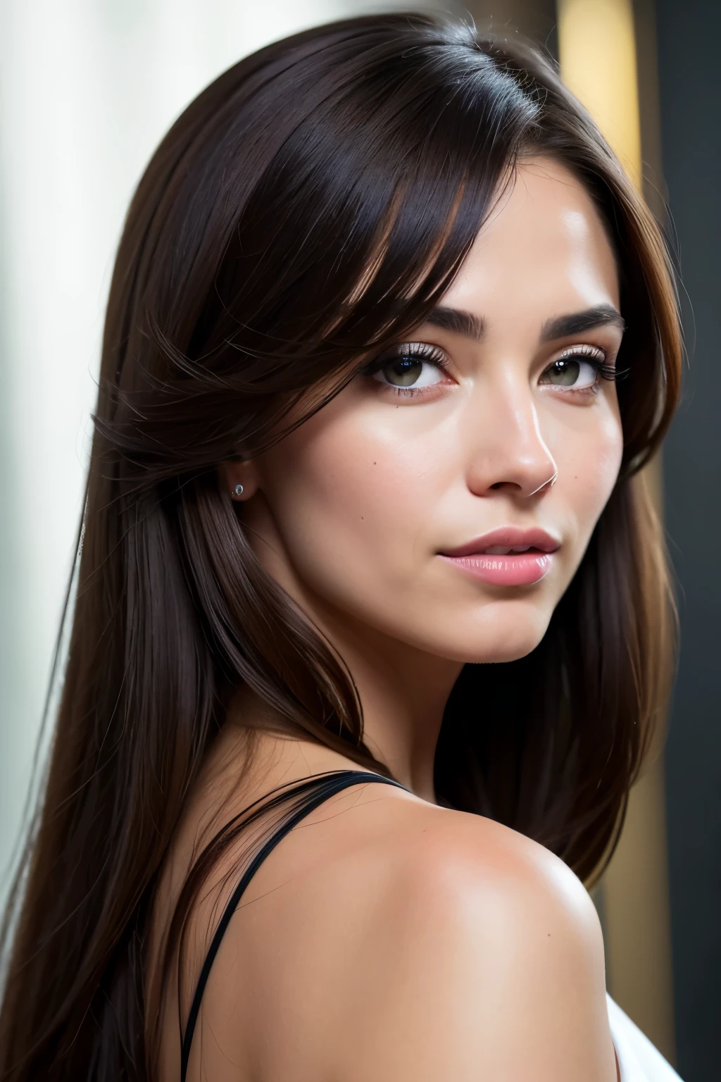 glamor style, masterpiece, highest quality, 8K, art station, sharp focus, Super realistic, high detail, RAW portrait, (close up shot), (Back round focus is blurred), (Depth of the bounds written), straight hair