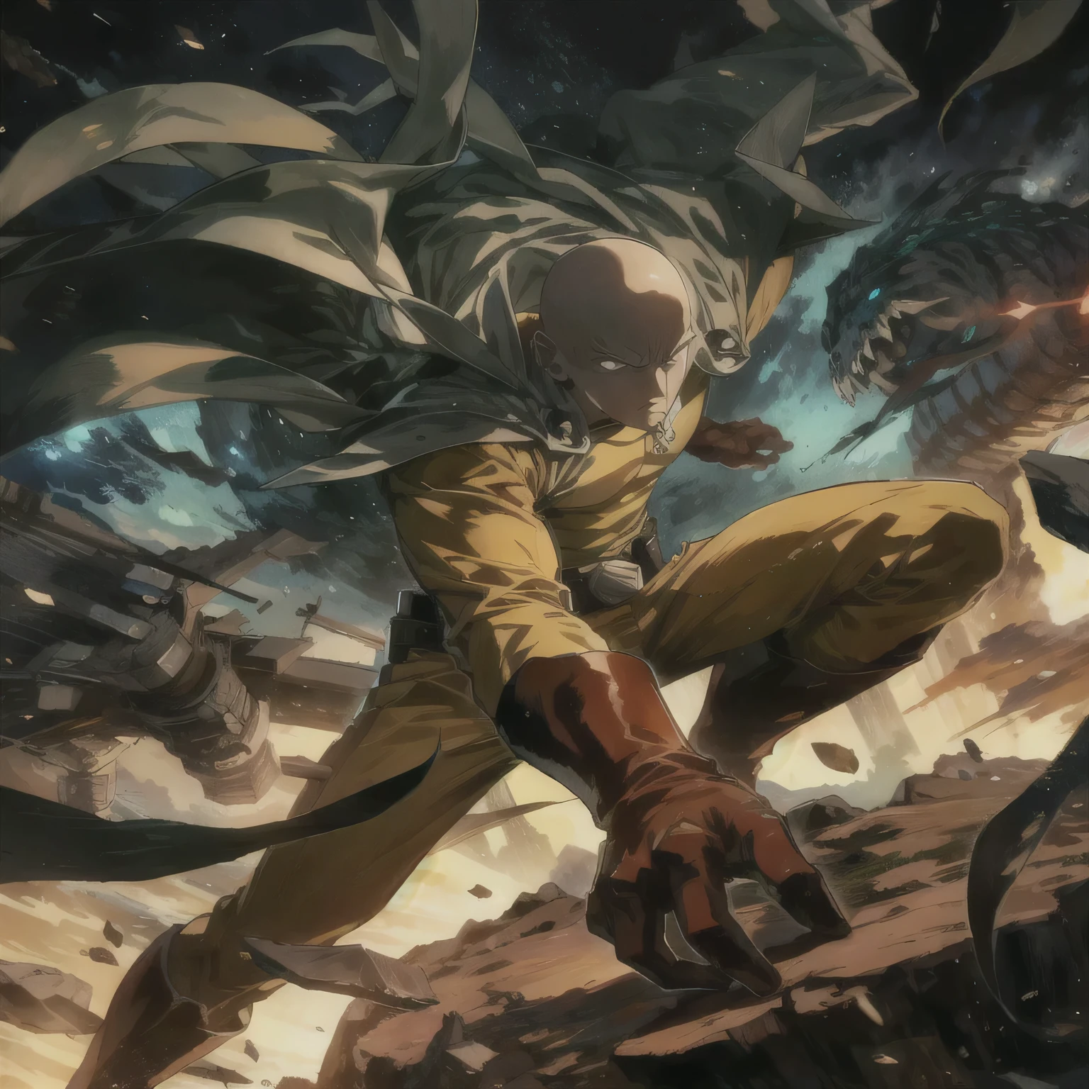 Close-up of a man standing on a rock holding a sword, one punch man manga, one punch man, chef Saitama one punch man, anime epic artwork, 4k comic wallpaper, Saitama, Badass Anime 8K, Ultra HD anime wallpaper, handsome Saitama, (attack on titan animation), HD anime art, 4K anime wallpaper