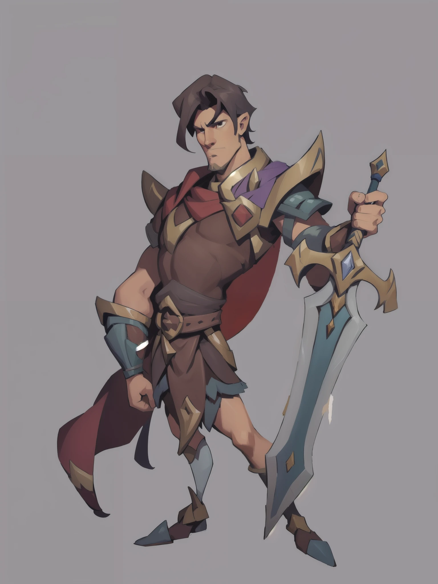 One is wearing brown clothes、Cartoon image of man holding sword, heroic fantasy character concept, hero character art, Warrior character design, warrior dnd character, Character Design Contest Winner, fantasy character concept, detailed character art, High quality character design, fantasy character design, rpg concept art character, Fantasy D&d character, rpg character art, rpg character, Human male paladin,One armor,Defensive warriors