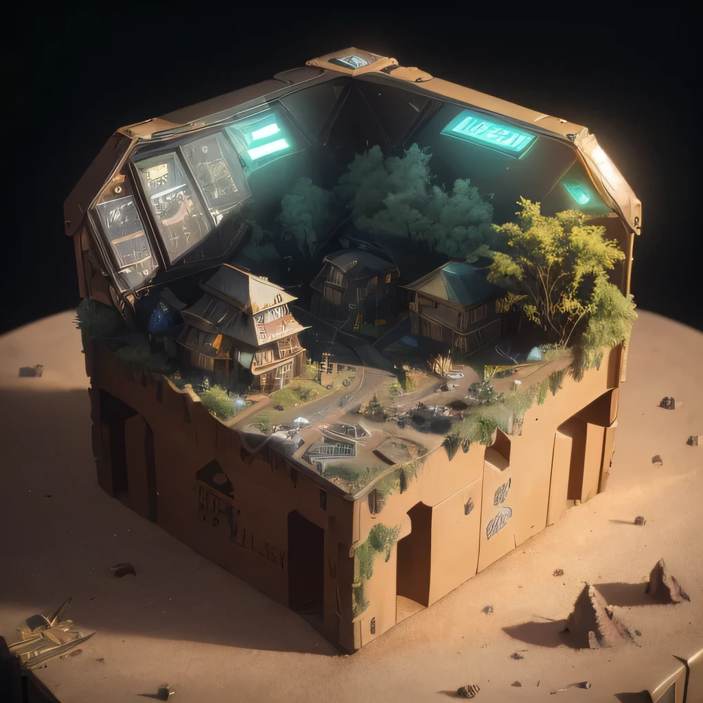 6598年Mars realistic model, (Bifurcation, original photo, best quality, masterpiece:1.4),Steampunk Cyberpunk 6820 City,(CyberpunkMars light:1.3), Mars (related to land),(in a small nature box:1.3),Isometric, small nature, landscape on foundation,landscape,
