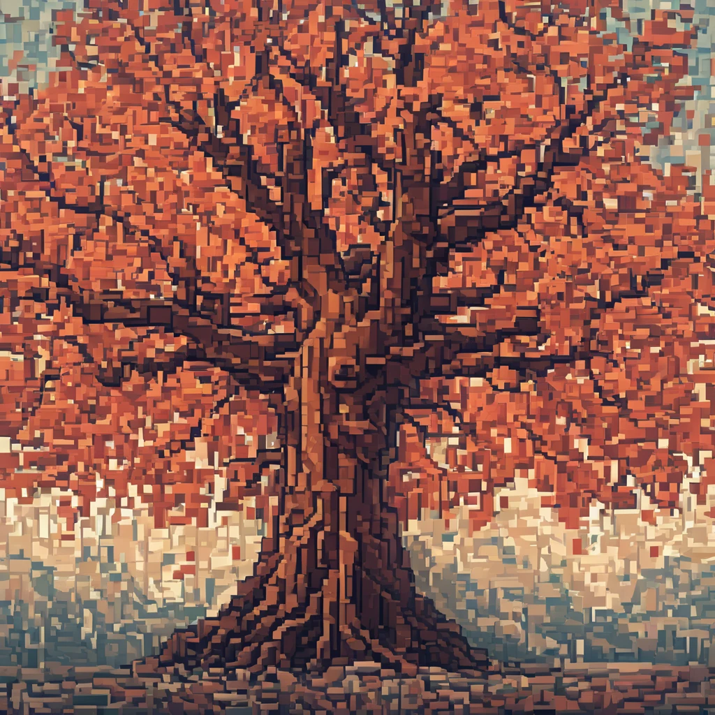 Pixel Art, pixel art maple tree, cubist painting, Neo-Cubism, layered overlapping geometry, art deco painting, Dribbble, geometric fauvism, layered geometric vector art, maximalism; V-Ray, Unreal Engine 5, angular oil painting, DeviantArt