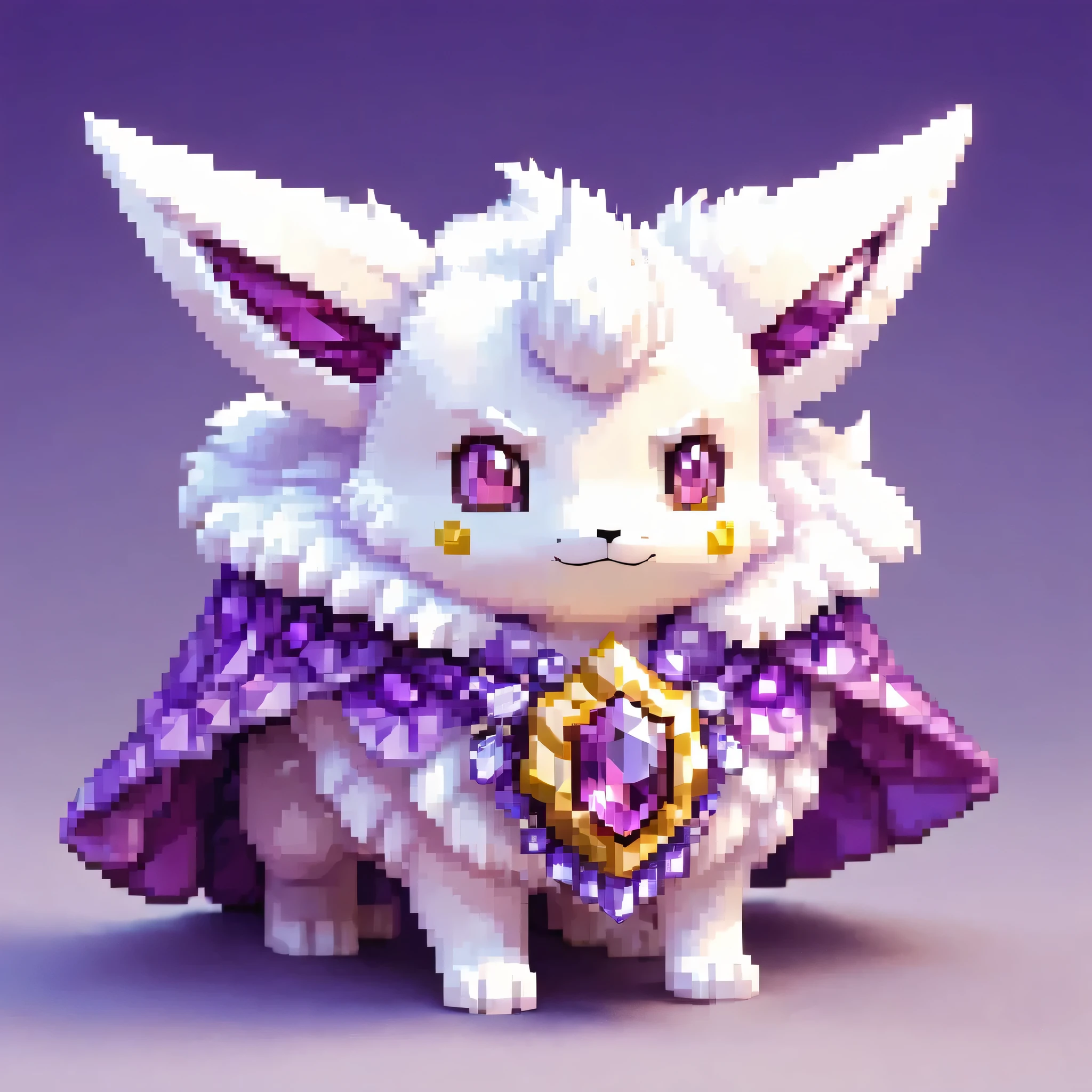 Pixel art,Pixel art,Palworld Knox,white,(purple short cloak),brooch:head of state:purple gem,,cute,,3D,8K,,polygon,Three dimensions,cute,masterpiece,highest quality,In detail,Gracefully,rendering,rich colors,Light and shadow,combat effect,Pokemon