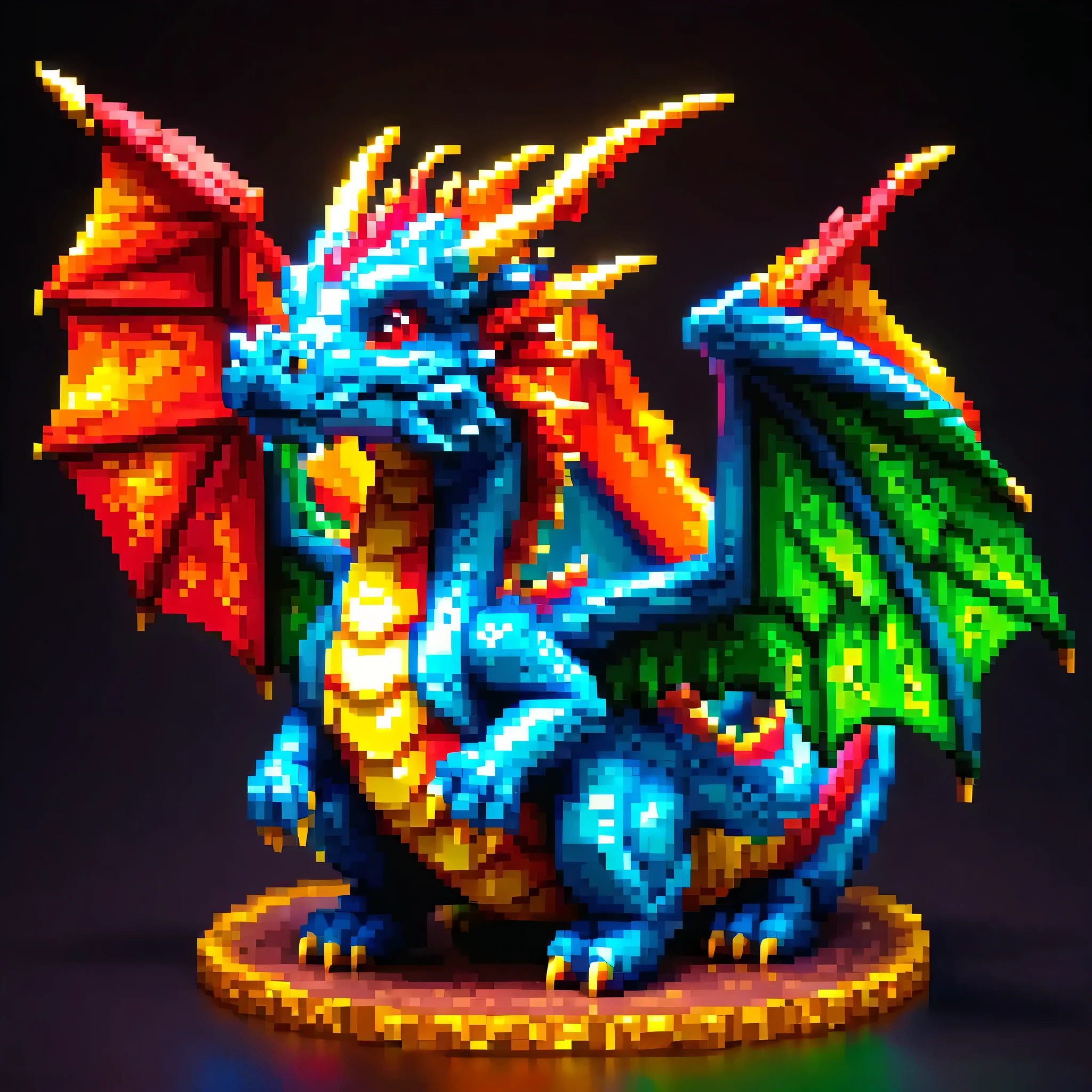 Pixel art,Pixel art,dragon,3D,polygon,Three dimensions,cute,masterpiece,highest quality,In detail,Gracefully,rendering,rich colors,Light and shadow,combat effect,Wind