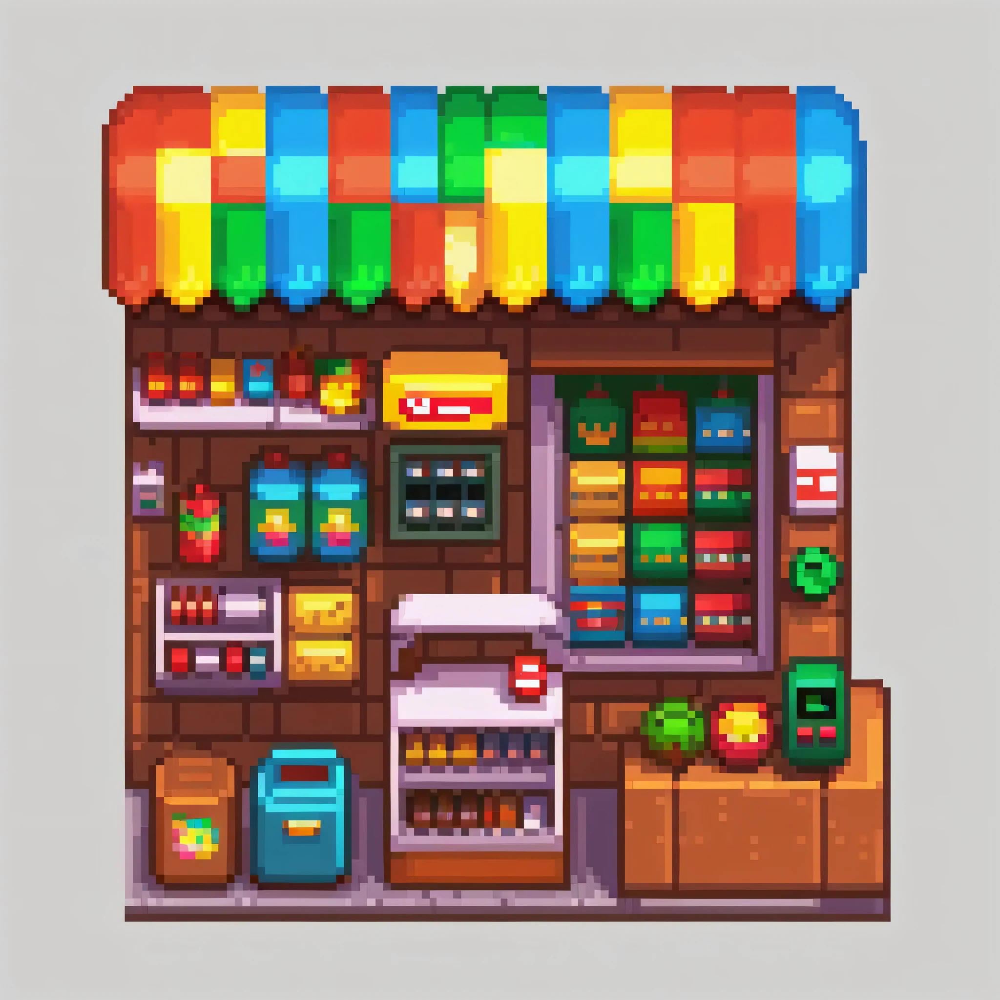 Pixel art,Pixel art,convenience store,3D,polygon,Three dimensions,cute,masterpiece,highest quality,In detail,Gracefully,rendering,rich colors,