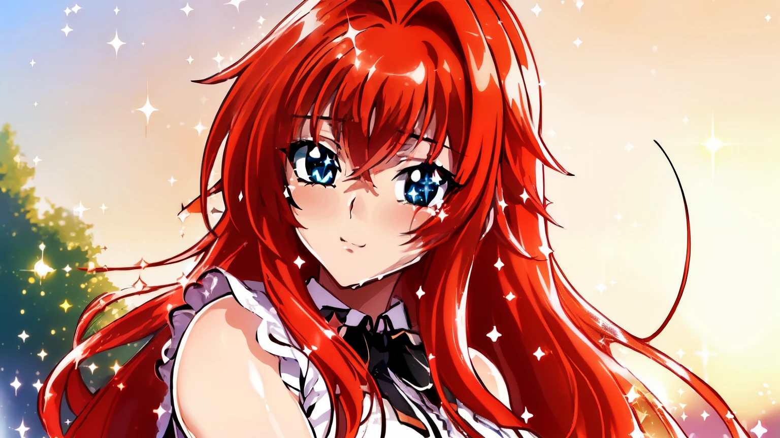 big breasts　Red hair　golden eye　anime　2D　beautiful girl　shyness　Ocean　beach　crying　masterpiece, highest quality, 1 girl, long hair, looking at the viewer, :3, cute, black school uniform, outdoor, street, cowboy shot, big breasts, crooked, (((blue eyeakeup gremory, redhead, antenna hair,  wavy hair, ((detailed and beautiful eyes, beautiful delicate shine, lots of sparkle)), animeのスクリーンショット,