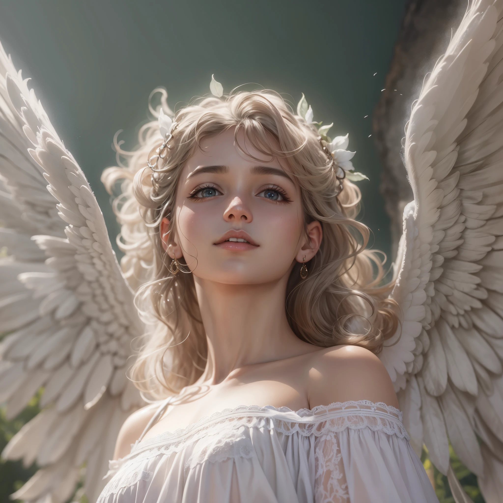 masterpiece, highest quality, 8K, real person, realistic, Very detailed CG, shiny skin, Fully focused, heaven, glory of god, shine, Angel, bless, happiness,