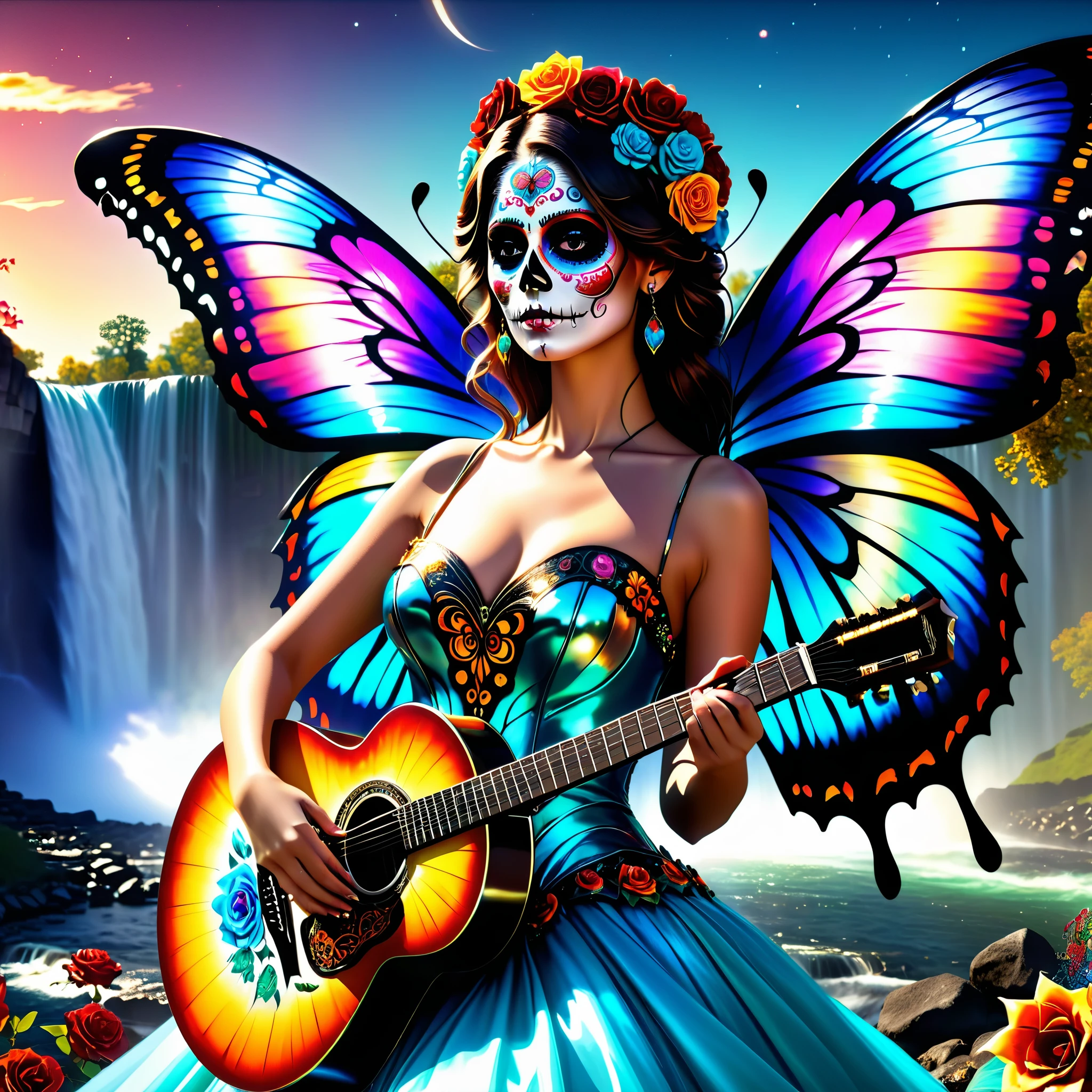 nebulae stars panoramic starry_sky sunset spacious Sunshine sunrise, BackView Guitarist (holding guitar:1.3) UnrealEngine5 ultra Cinematic_sunLight Diva Urban deep path equirectangular Stage Epic tmasterpiece retro dramatic scenes dynamic composition ultra_photo-realistic girl_Back-View rose Style Fullbodye Tattoo ❤ kanzite Heart symmetrical "Dia de los Muertos" Lys meticulously intricate beholder Eiffel ultra_high-details ultra_high-quality ultra_high-definition ultra_high-resolution gorgeous epic ((Brights eyes)) (Detailed eyes) ((ultra detailed hairry skin oil)) ((ultra realistic skin)) silk (The Little Faux Freckles Makeupgirl shiny facial skin silks) ((expressive characters reddener)) heavy necklace blink blink indigo turquoise Earth hearth sundrop jewelry straps on the shoulders of dress ((ultra sharp-focus)) frange ((captivating colors (Dia de los Muertos) colorful BridalDress)) optimal perfection accurate volumetric Lightning contrast global illumination cgi vfx sfx reflex Octane_render extreme improved UHD XT3 saturate radiant vivid DSLR HDR romm rgb pbr 3dcg fxaa blu-ray backlight colors-coded frontlight anti-aliasing fkaa txaa rtx ssao opengl-shaders glsl-shaders post-processing post-production cell-shading tone-mapping luminescence jewel Crystalline butterfly "Niagara Falls" CGSCOSITY invokes monarch fleuraison summon monster monstrous viceroy fire magic creature bloom Tourmaline crystal opal "Water Falls" population glass strange glow "Heavy Metal" chrome extremely detailed reflection sex nsfw naked varies multi etc. --v6 --s1000 --c20 --q5 --chaos100