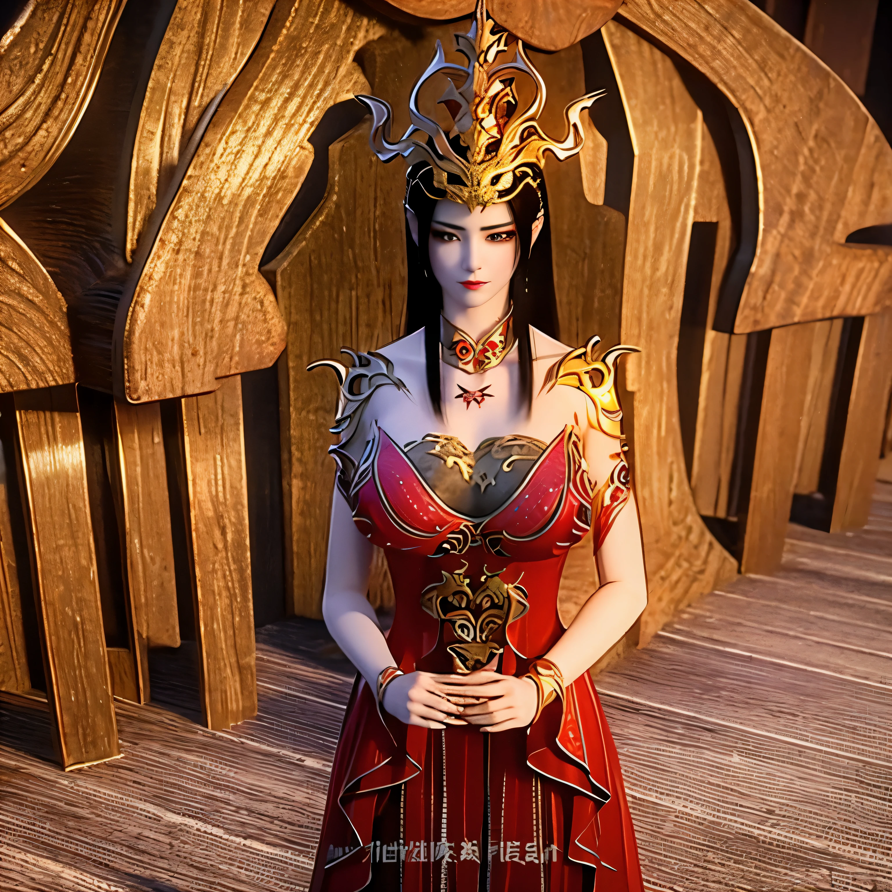 Medusa, huge Tits, wearing cheongsam, at Altar
