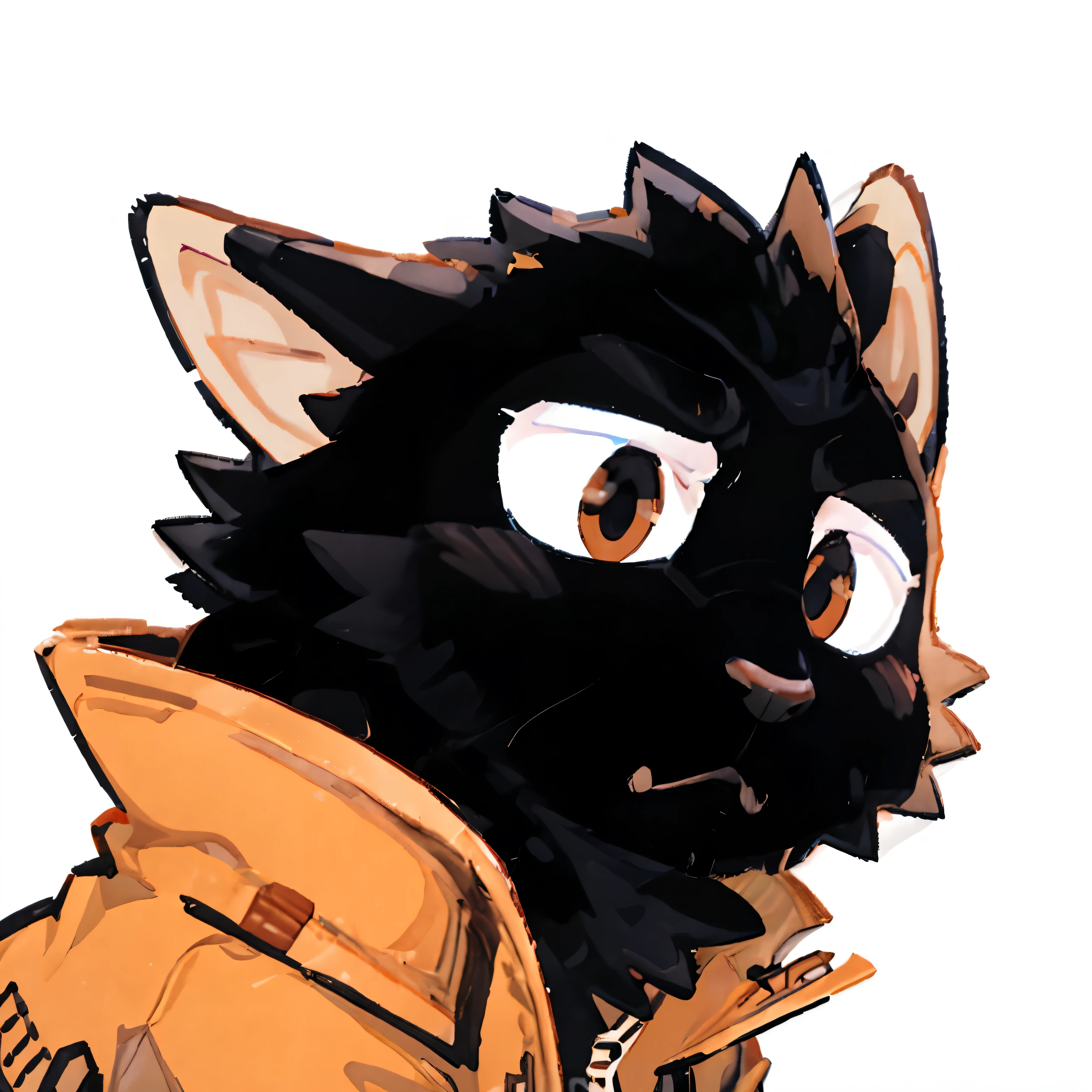 hairy，male，avatar，black cat，black fur，Wearing an orange coat，  hairy风格，hairy affinity, High resolution, Cartoon rendering art style, black and orange, hairy characters,