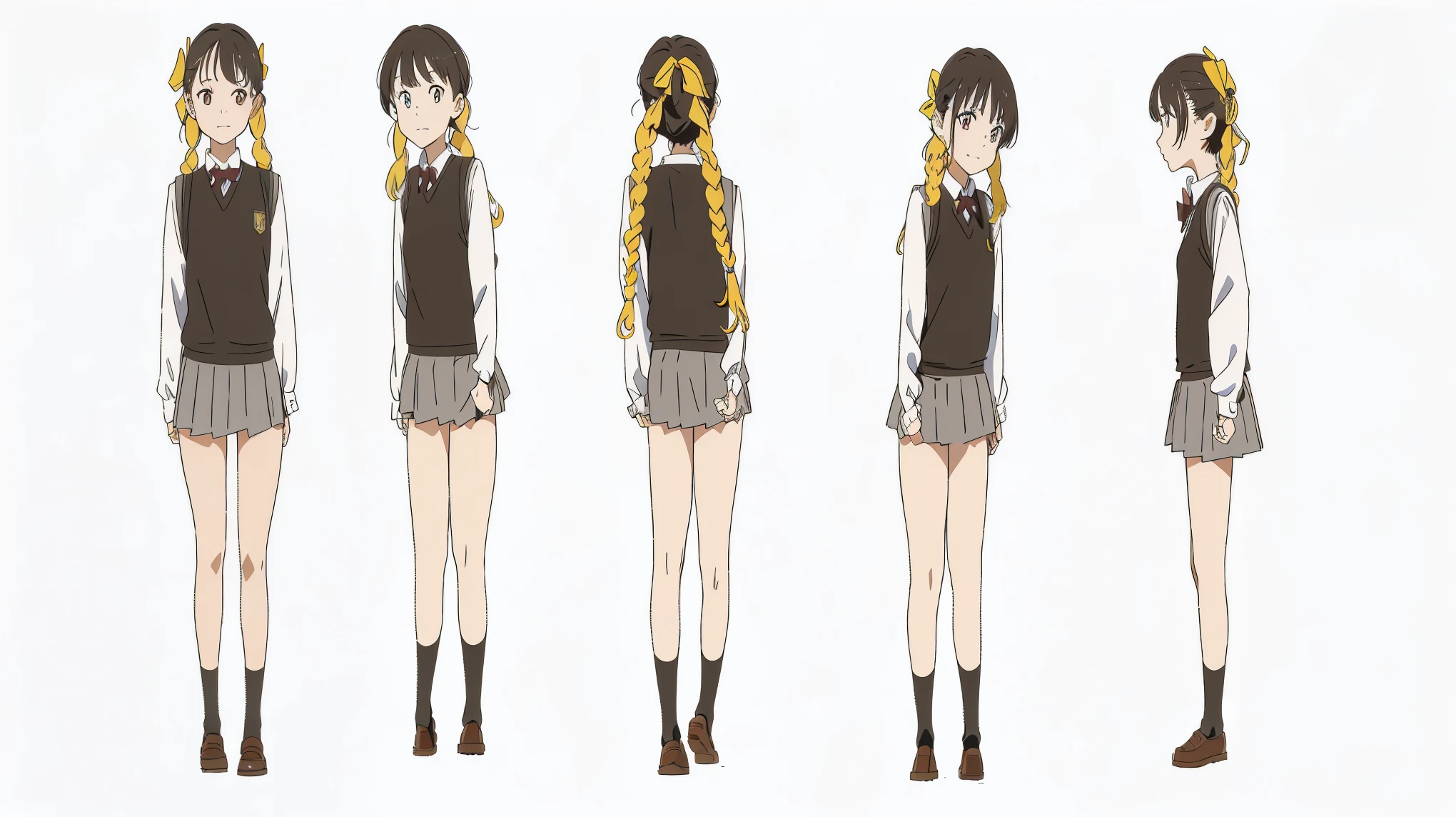 One was wearing a school uniform、Arafad image of girl with long hair, Single character full body, full body single character, anime characters reference sheet, female anime characters, anime full body illustration, full body character, anime style characters, anime characters, various postures, Anime cute art style, as an anime characters, Complete character body, Double tail, anime setting style