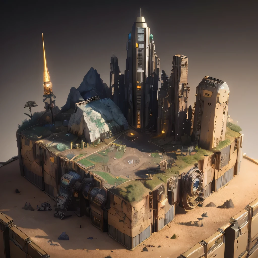 6598年Mars realistic model, (Bifurcation, original photo, best quality, masterpiece:1.4),Steampunk Cyberpunk 6820 City,(CyberpunkMars light:1.3), Mars (related to land),(in a small nature box:1.3),Isometric, small nature, landscape on foundation,landscape,