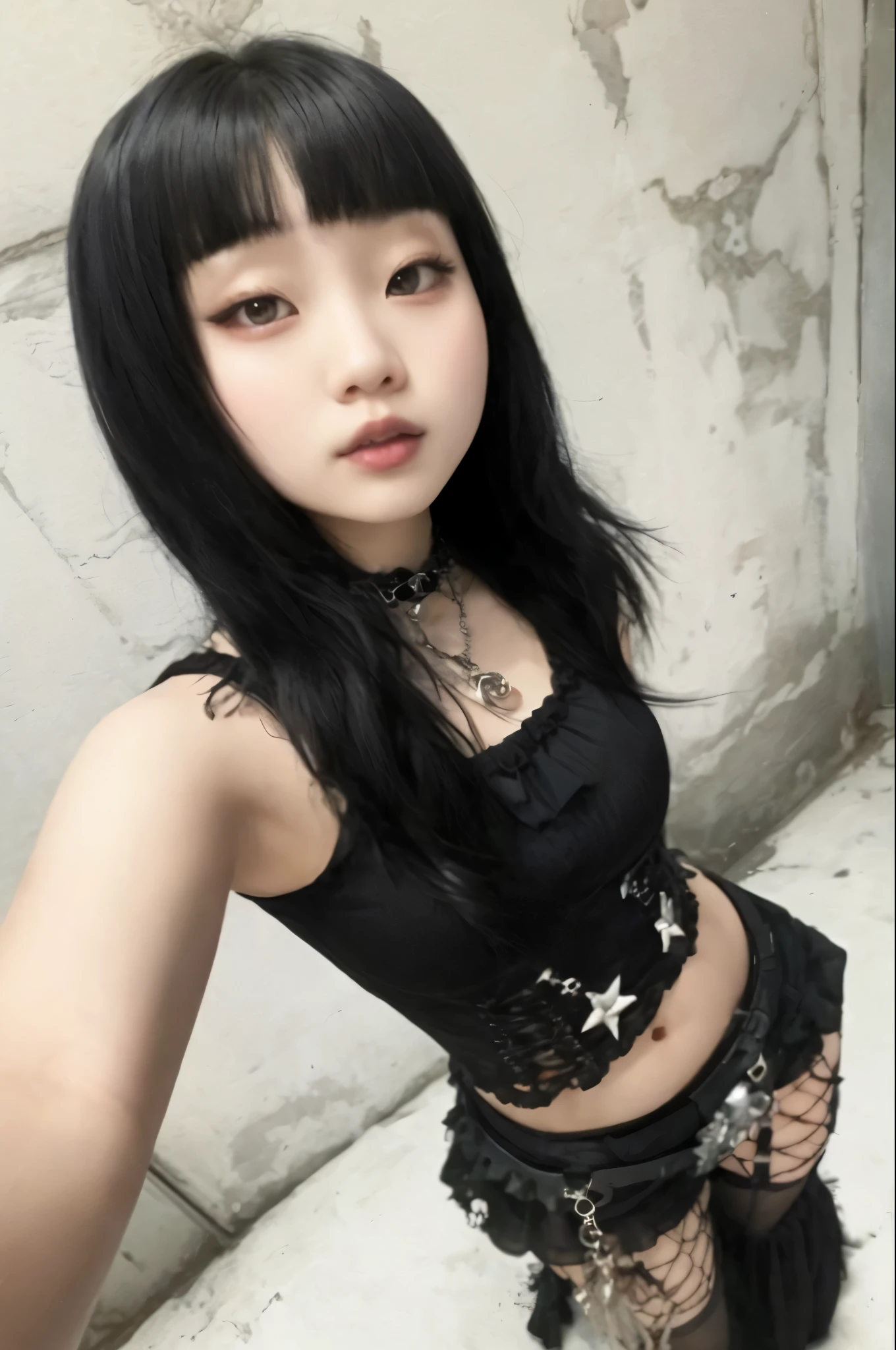 mulher Asian arafada com cabelo preto e blusa preta, cruel korean goth girl, 1 7  goth girl,  coreana,  Asian, 1 7 Year Oldime Girl, very beautiful gothic top model, pale gothic beauty, beautiful  Asian, goth girl aesthetic, corte de cabelo preto hime, sui ishida com cabelo preto