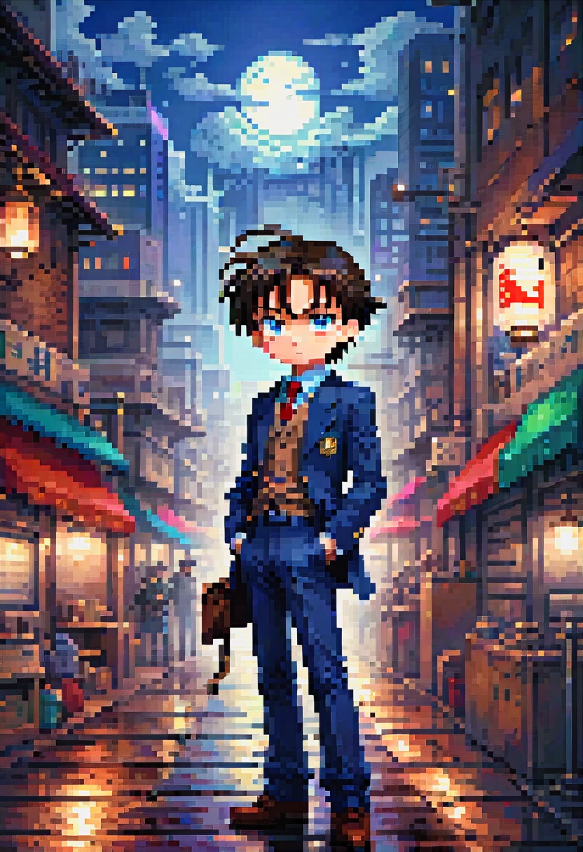 pixel art, "Detective Conan", fantasy, (best quality, masterpiece, Representative work, official art, Professional, high details, Ultra intricate detailed:1.3)