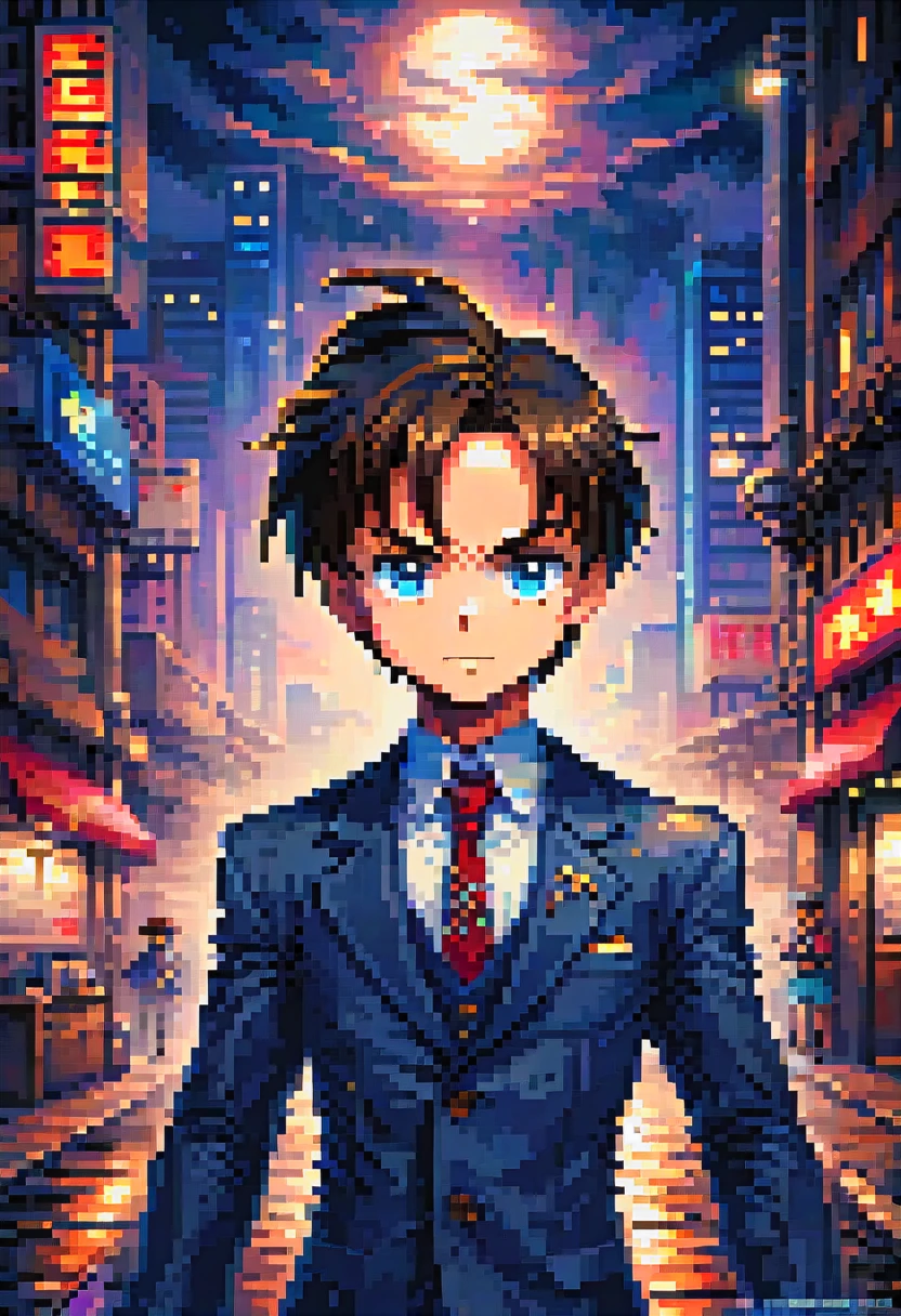 pixel art, "Detective Conan", fantasy, (best quality, masterpiece, Representative work, official art, Professional, high details, Ultra intricate detailed:1.3)