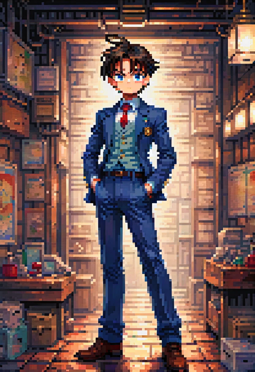 pixel art, "Detective Conan", fantasy, (best quality, masterpiece, Representative work, official art, Professional, high details, Ultra intricate detailed:1.3)