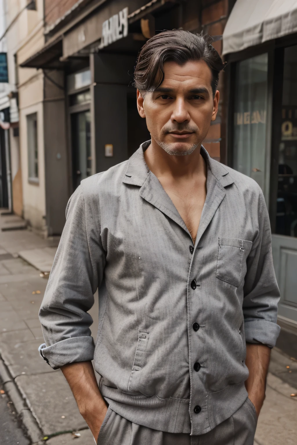 homem dos anos 1940, Roupas de rua dos anos 1940, cerca de 50 anos, cabelo grisalho