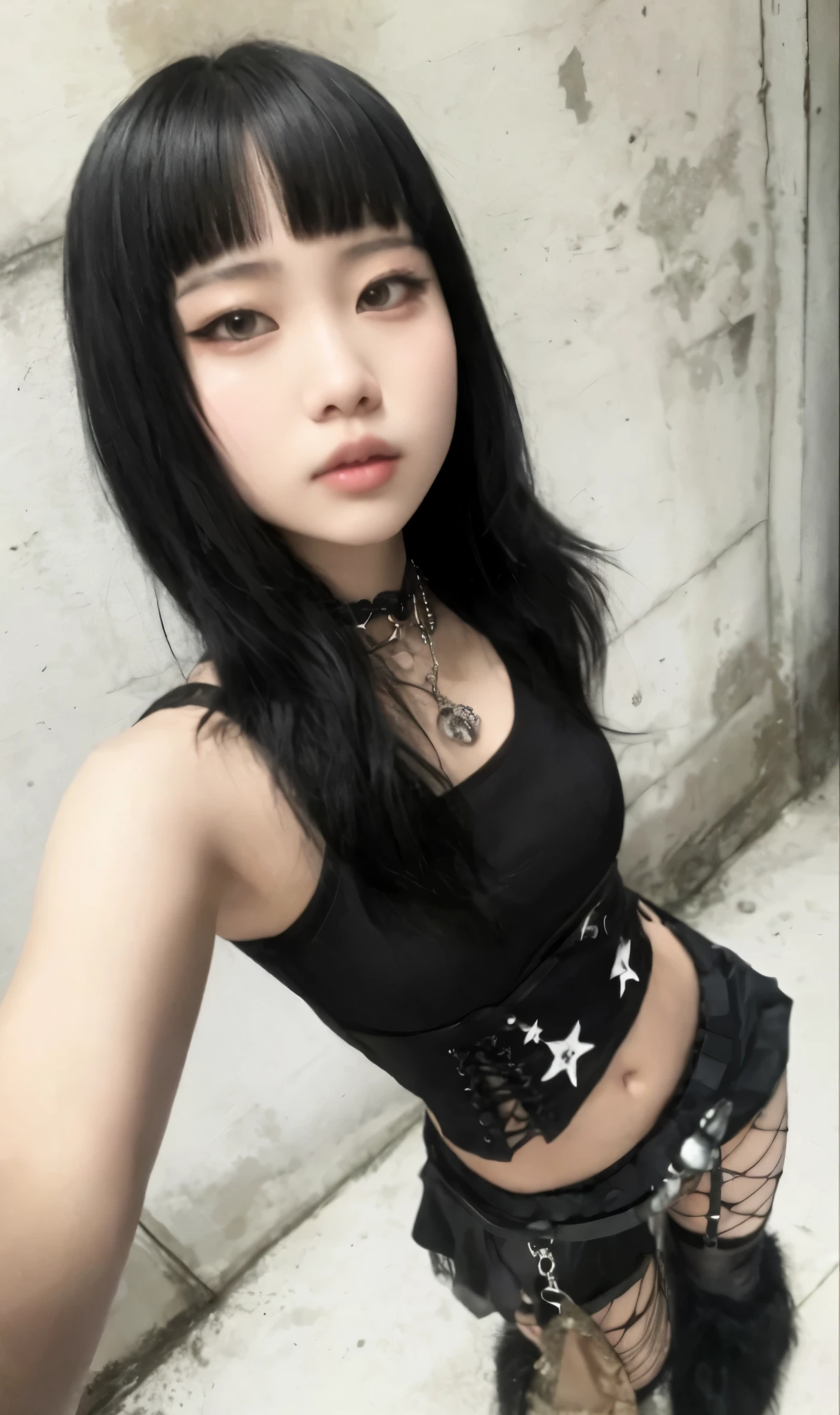 mulher Asian arafada com cabelo preto e blusa preta, cruel korean goth girl, 1 7 year old goth girl,  coreana,  Asian, 1 7 Year Old Goth Anime Girl, very beautiful gothic top model, pale gothic beauty, beautiful  Asian, goth girl aesthetic, corte de cabelo preto hime, sui ishida com cabelo preto