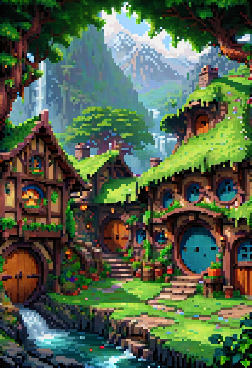 pixel art, "The Hobbit", fantasy, (best quality, masterpiece, Representative work, official art, Professional, high details, Ultra intricate detailed:1.3)